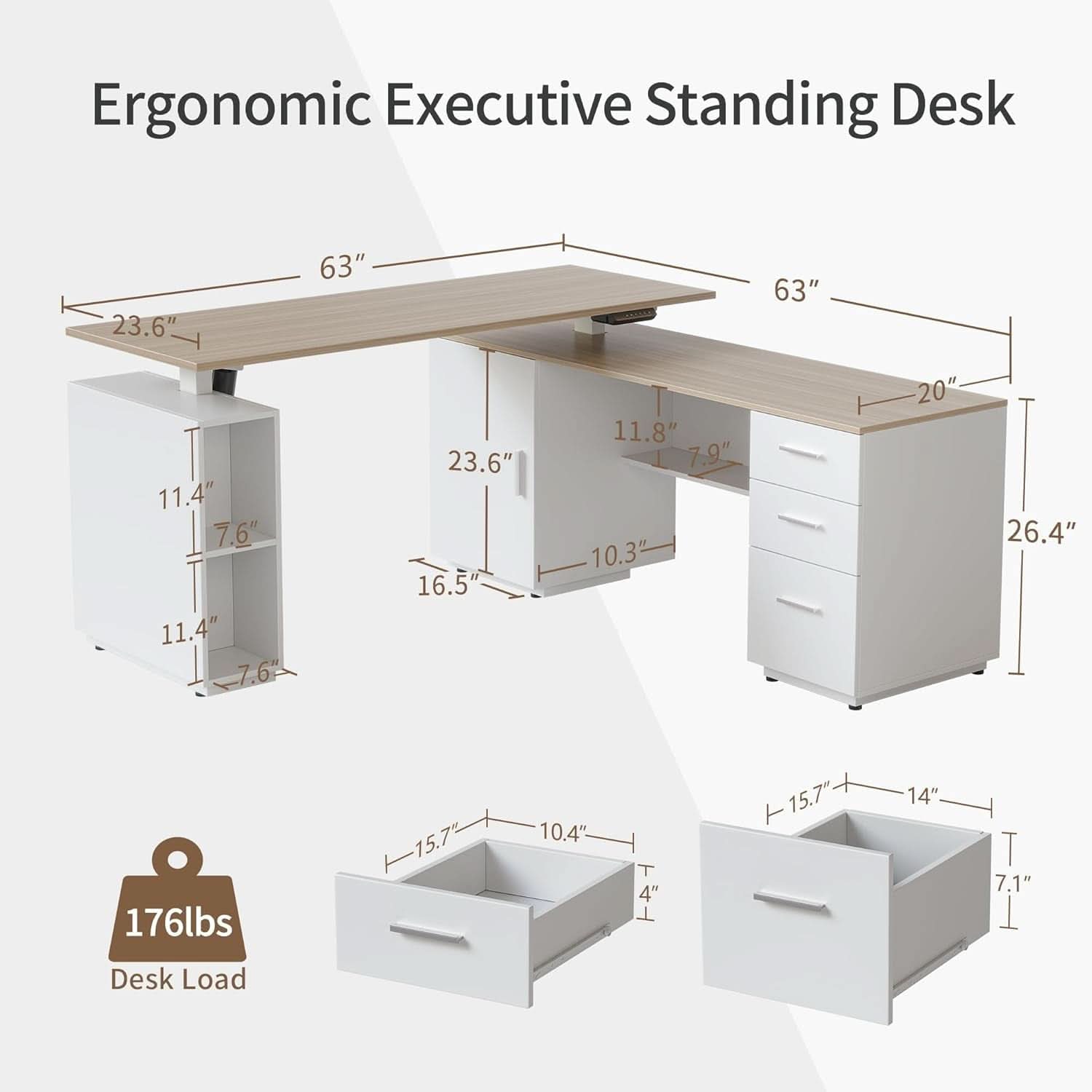Height Adjustable L Shaped Electric Standing Desk With Storage