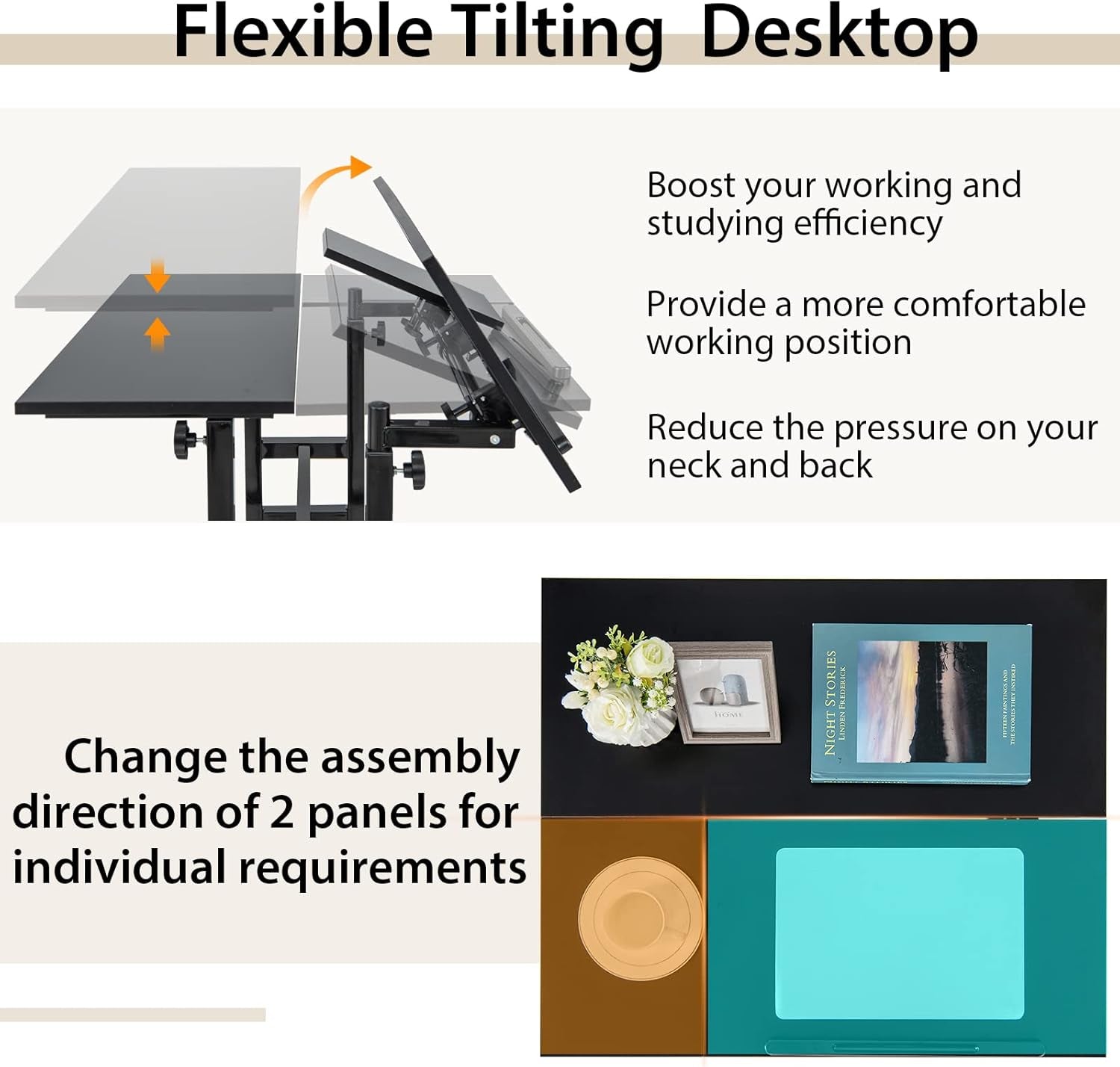 Height Adjustable Mobile Desk with Tilting Top and Wheels