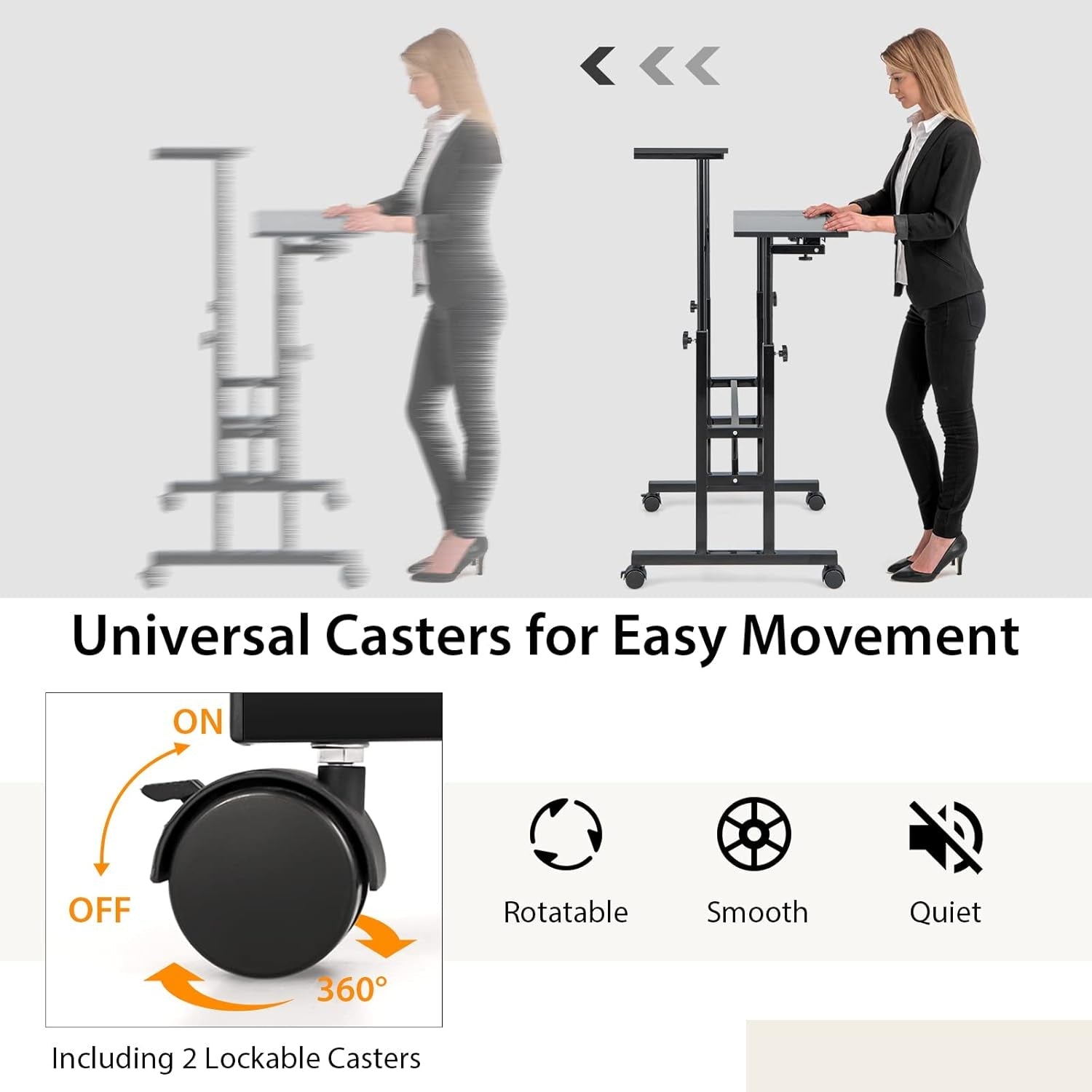 Height Adjustable Mobile Desk with Tilting Top and Wheels