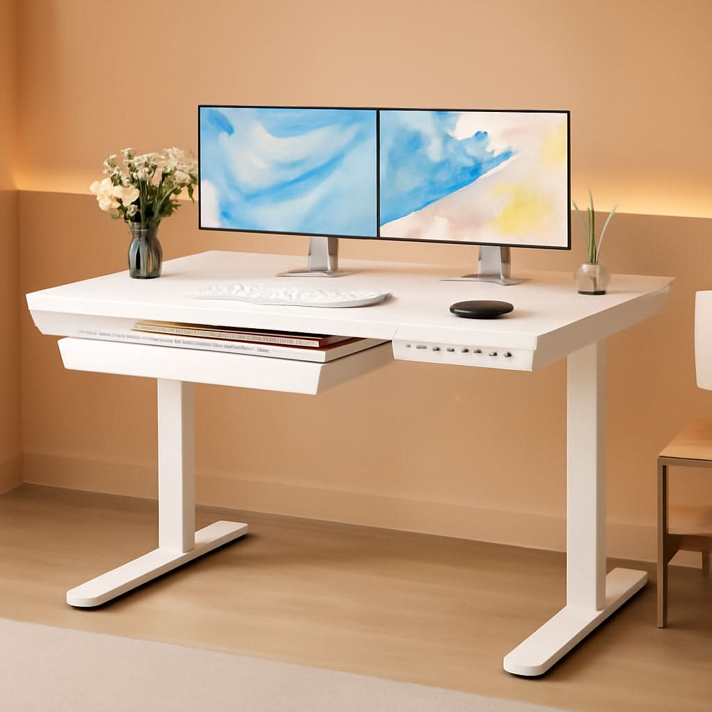 Height Adjustable Standing Desk 48x24 Inch With USB Ports And Drawer W