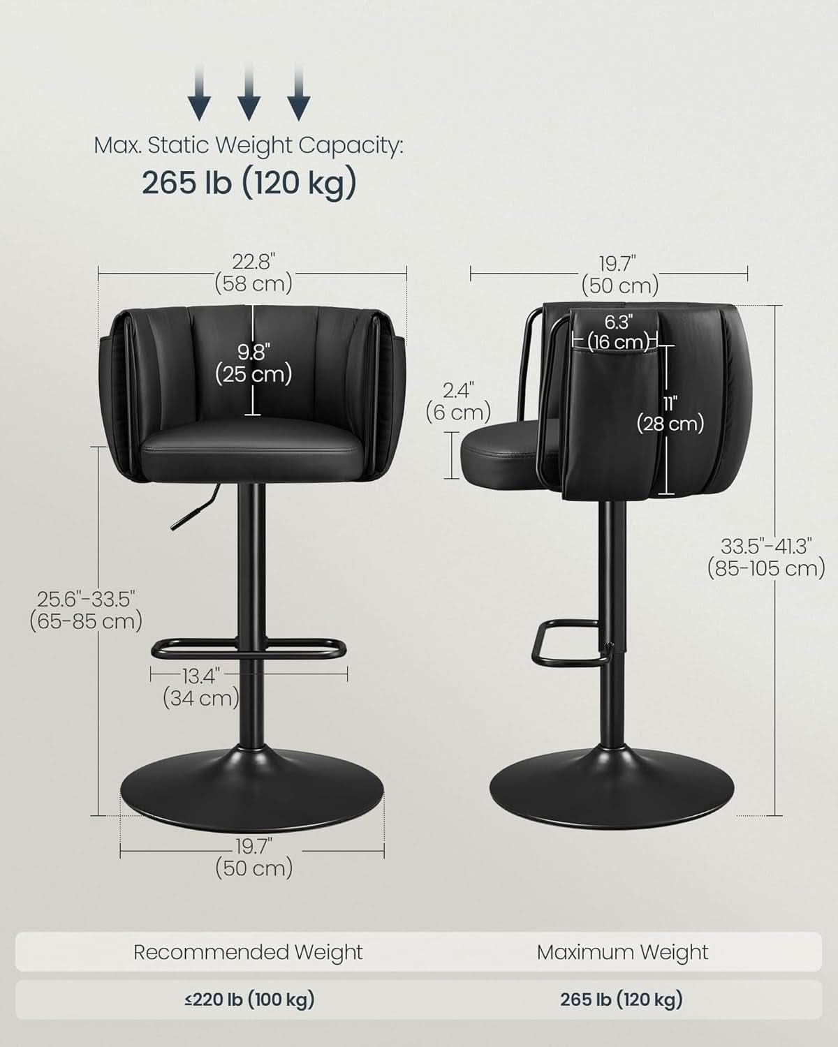 Height Adjustable Swivel Bar Stools Set of Two