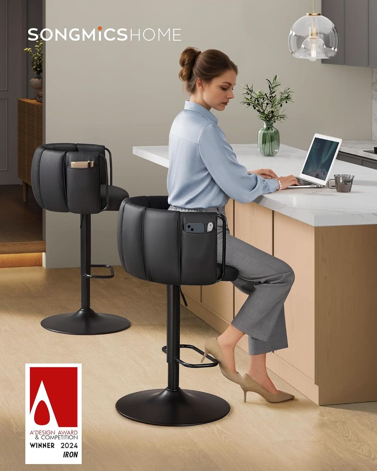 Height Adjustable Swivel Bar Stools Set of Two