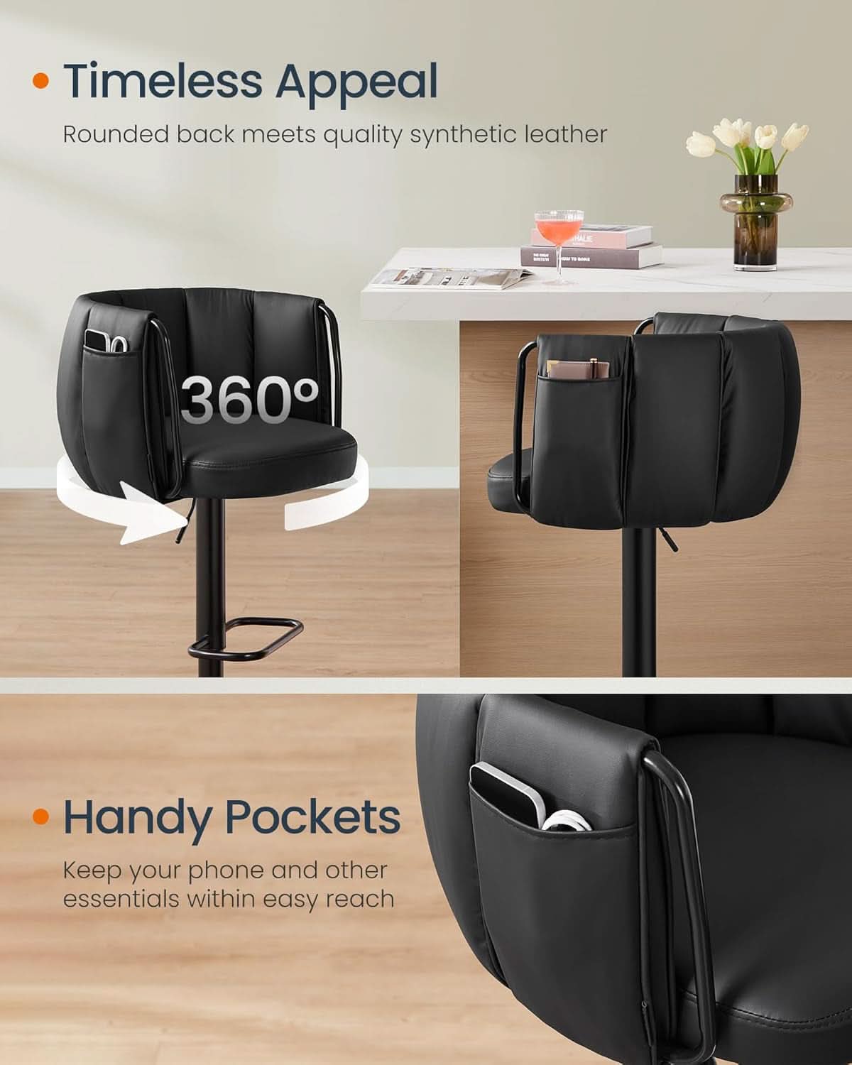 Height Adjustable Swivel Bar Stools Set of Two