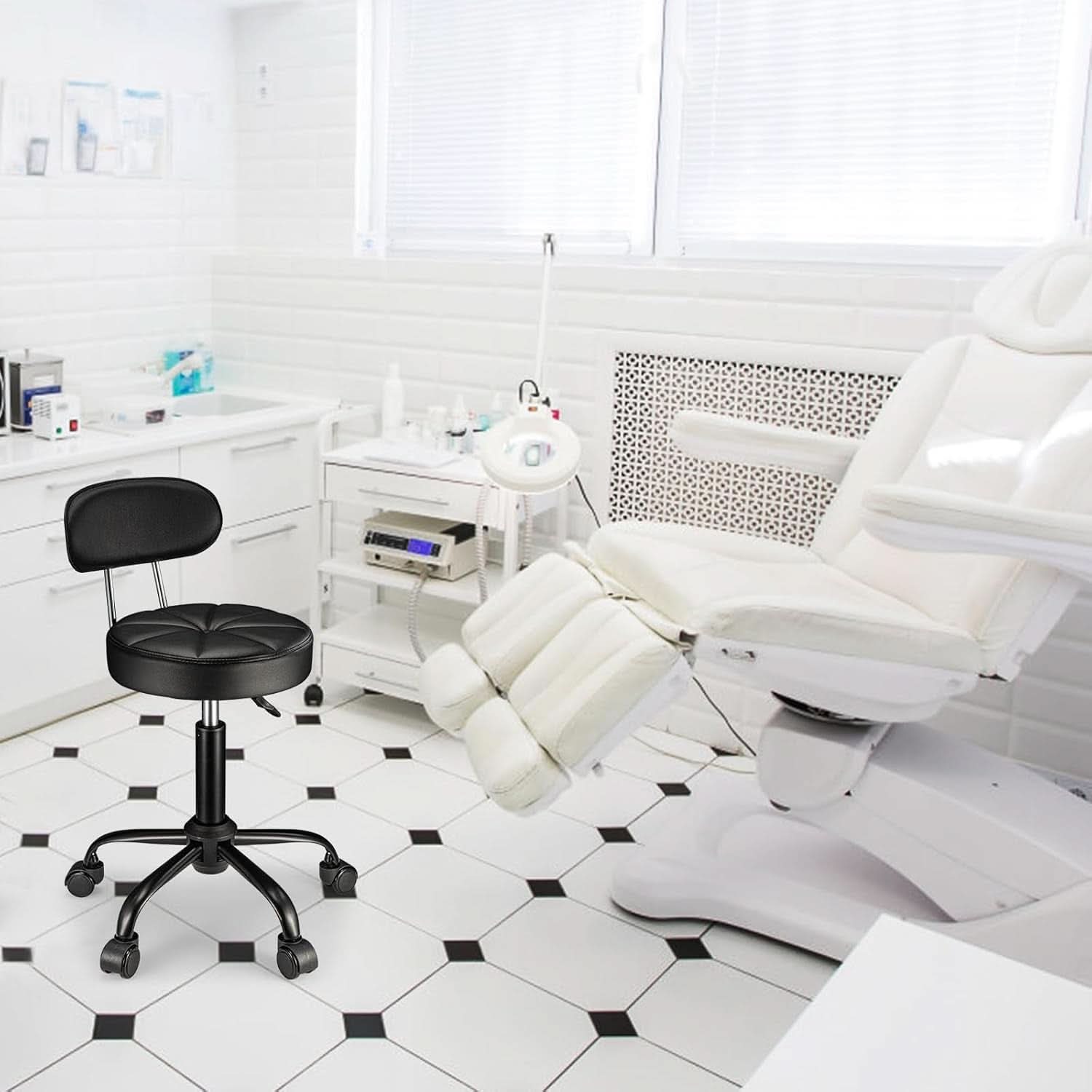 Height Adjustable Swivel Drafting Stool Black Wheels