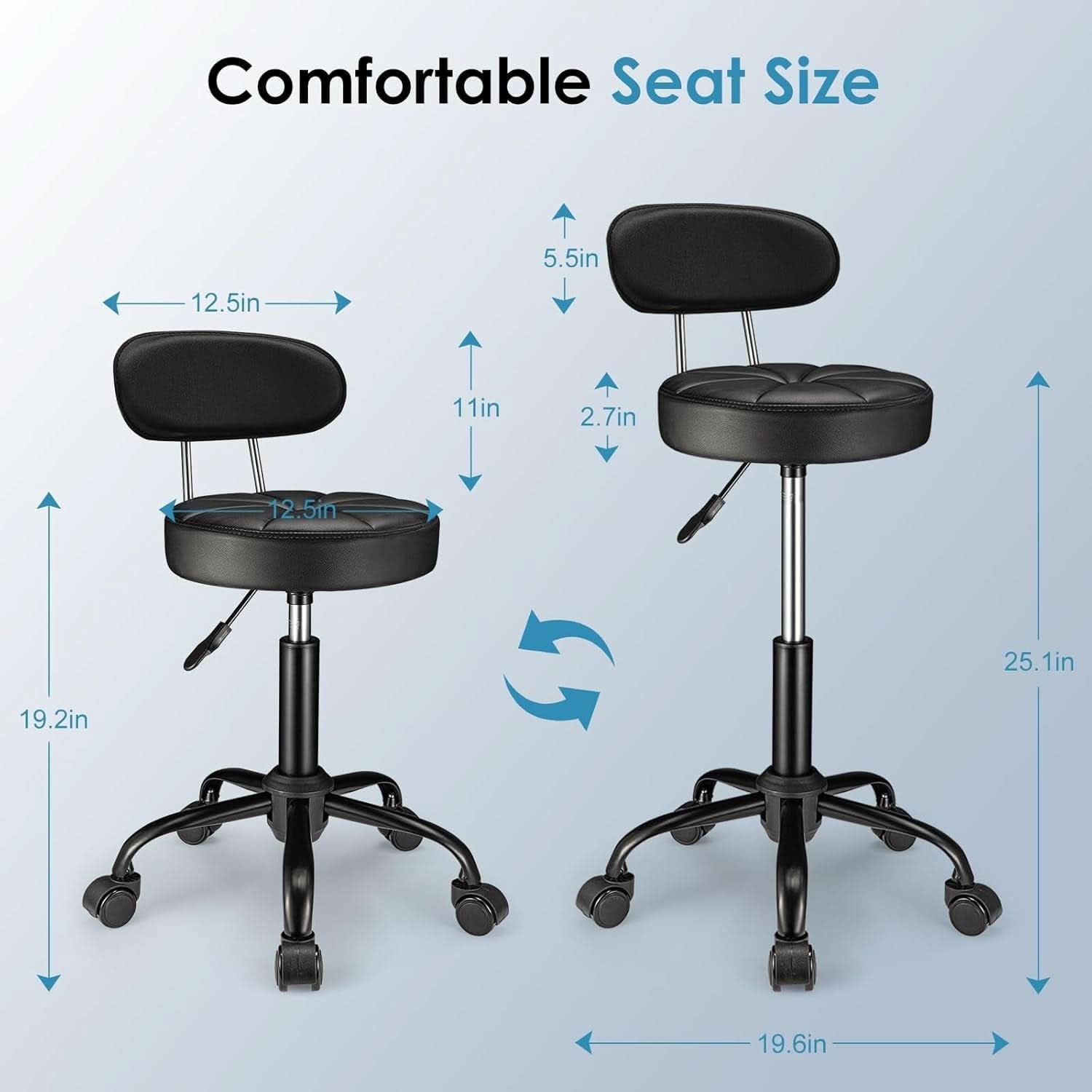 Height Adjustable Swivel Drafting Stool Black Wheels