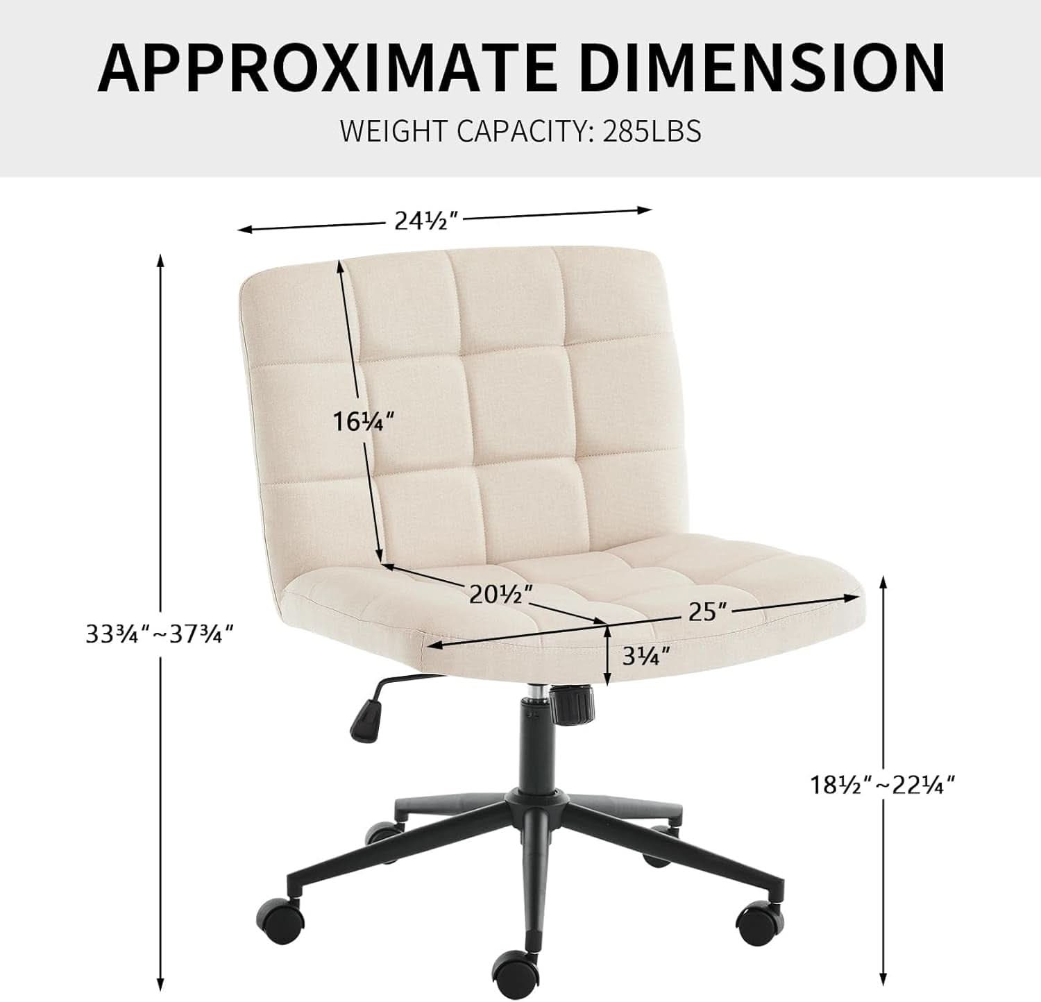Height Adjustable Swivel Office Chair With Wheels Beige