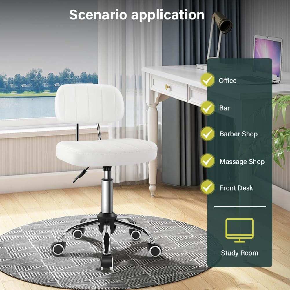 Height Adjustable Swivel Office Stool With Wheels And Back