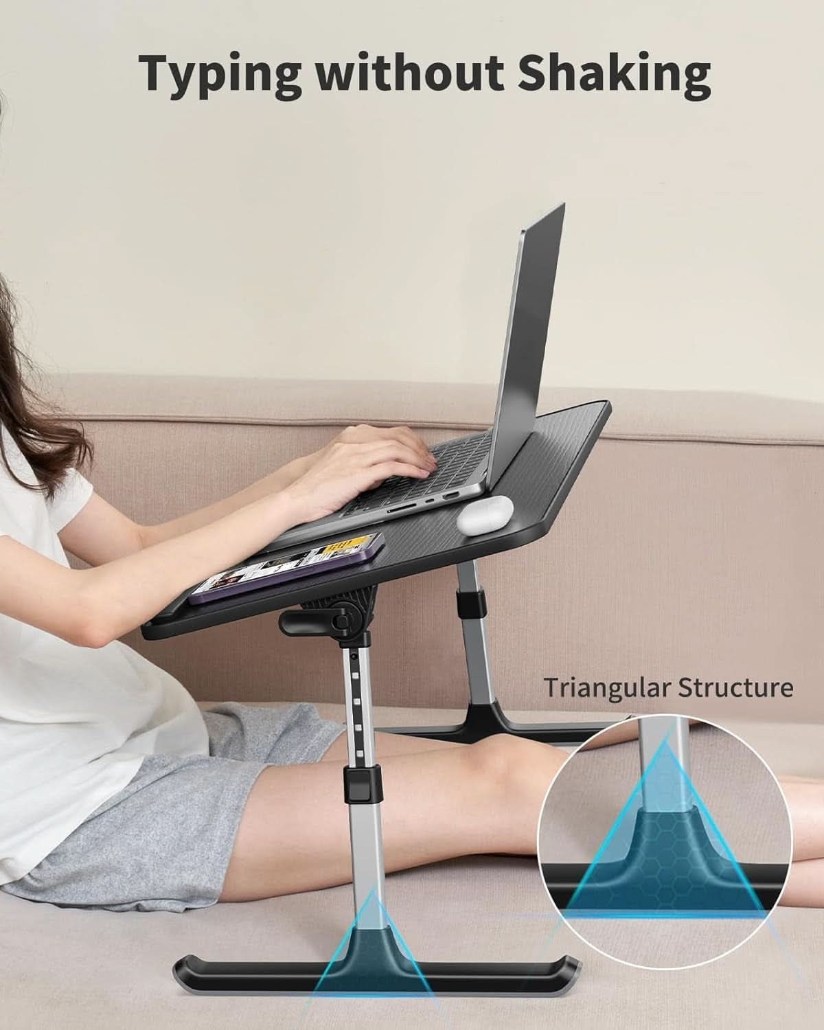 Height and Angle Adjustable Laptop Desk for Bed and Couch