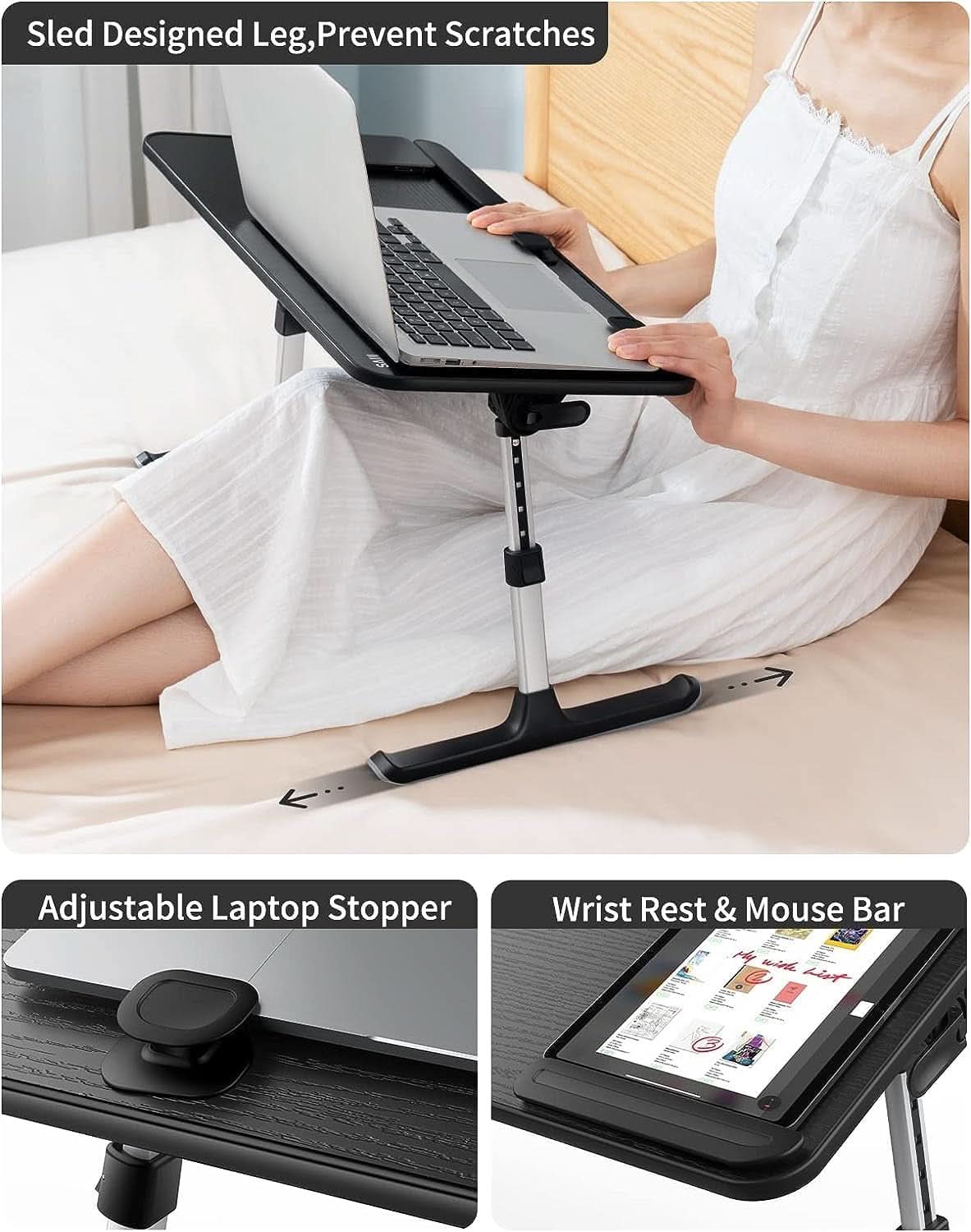Height and Angle Adjustable Laptop Desk for Bed and Couch