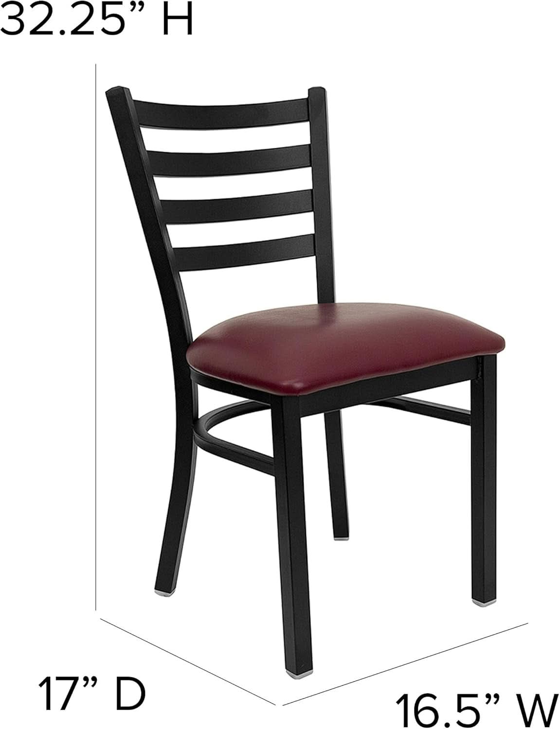 Hercules Black Ladder Back Metal Restaurant Chair Burgundy Vinyl Seat