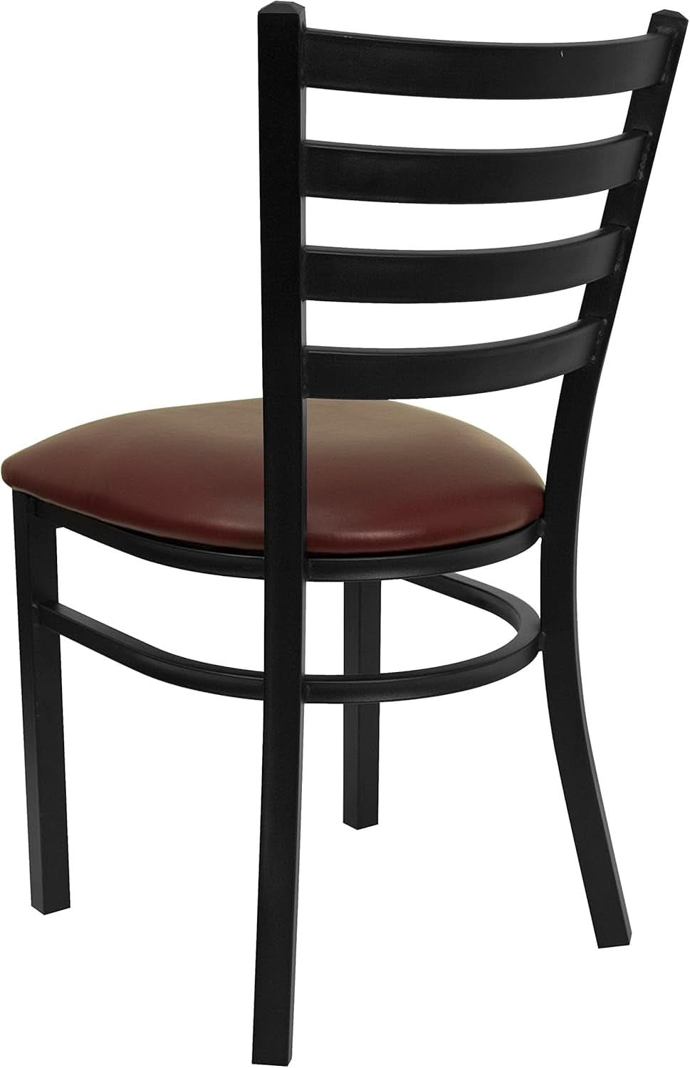 Hercules Black Ladder Back Metal Restaurant Chair Burgundy Vinyl Seat