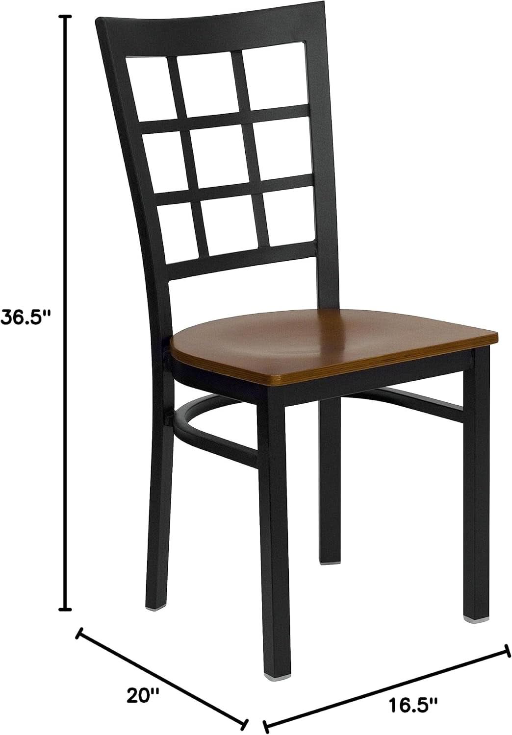 Hercules Series Black Window Back Metal Restaurant Chair With Cherry Wood Seat