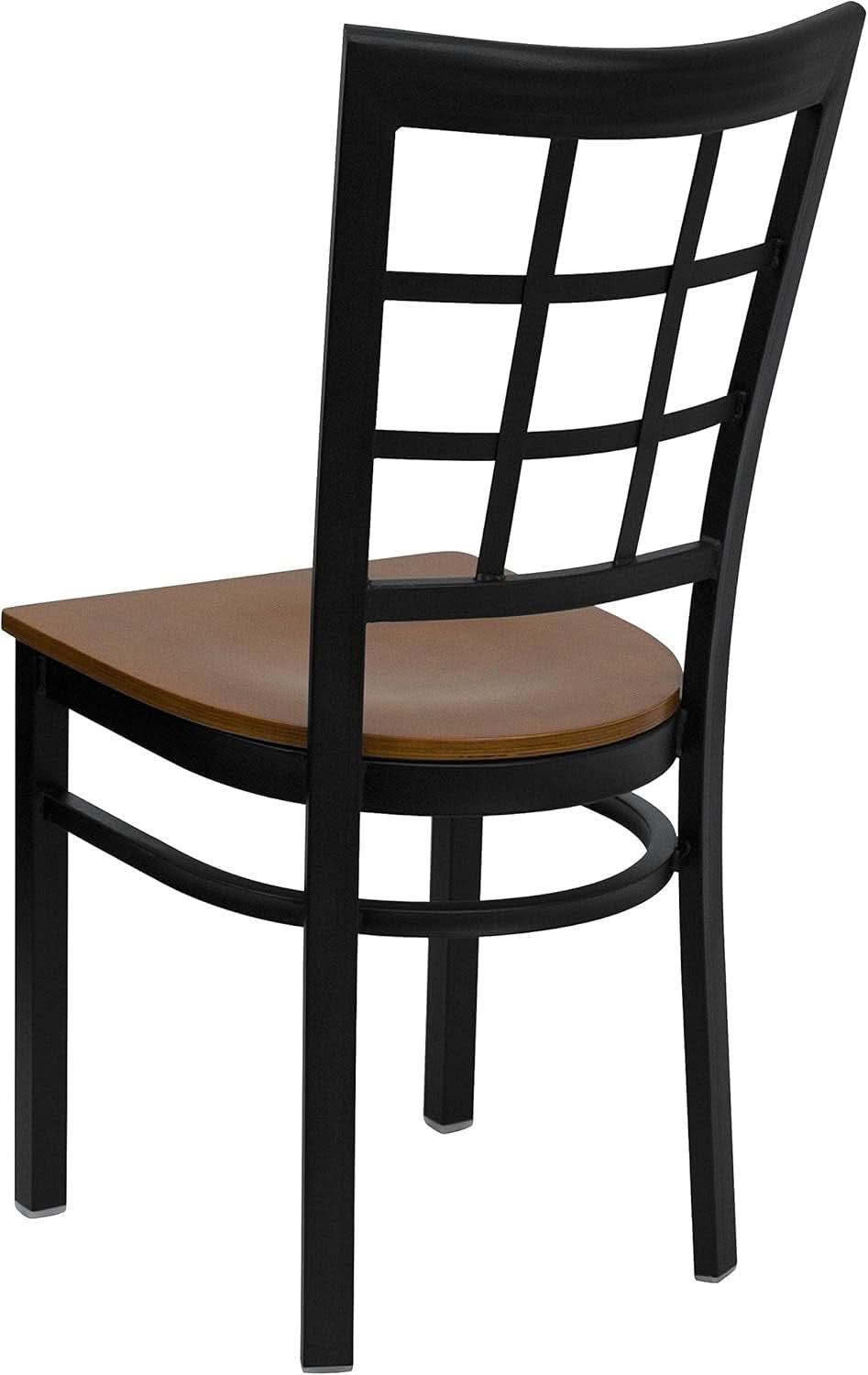 Hercules Series Black Window Back Metal Restaurant Chair With Cherry Wood Seat