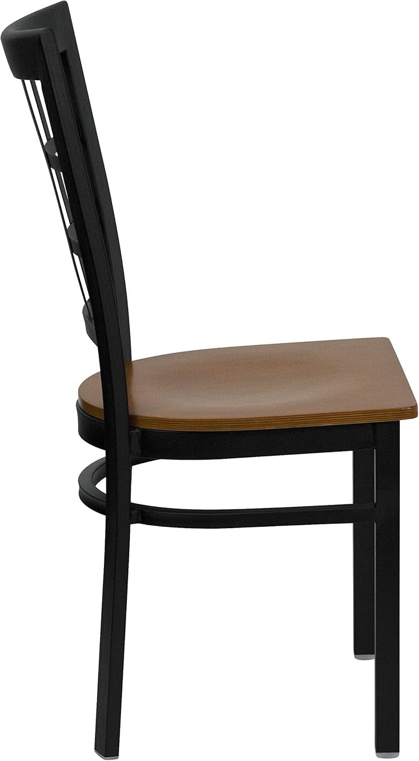 Hercules Series Black Window Back Metal Restaurant Chair With Cherry Wood Seat