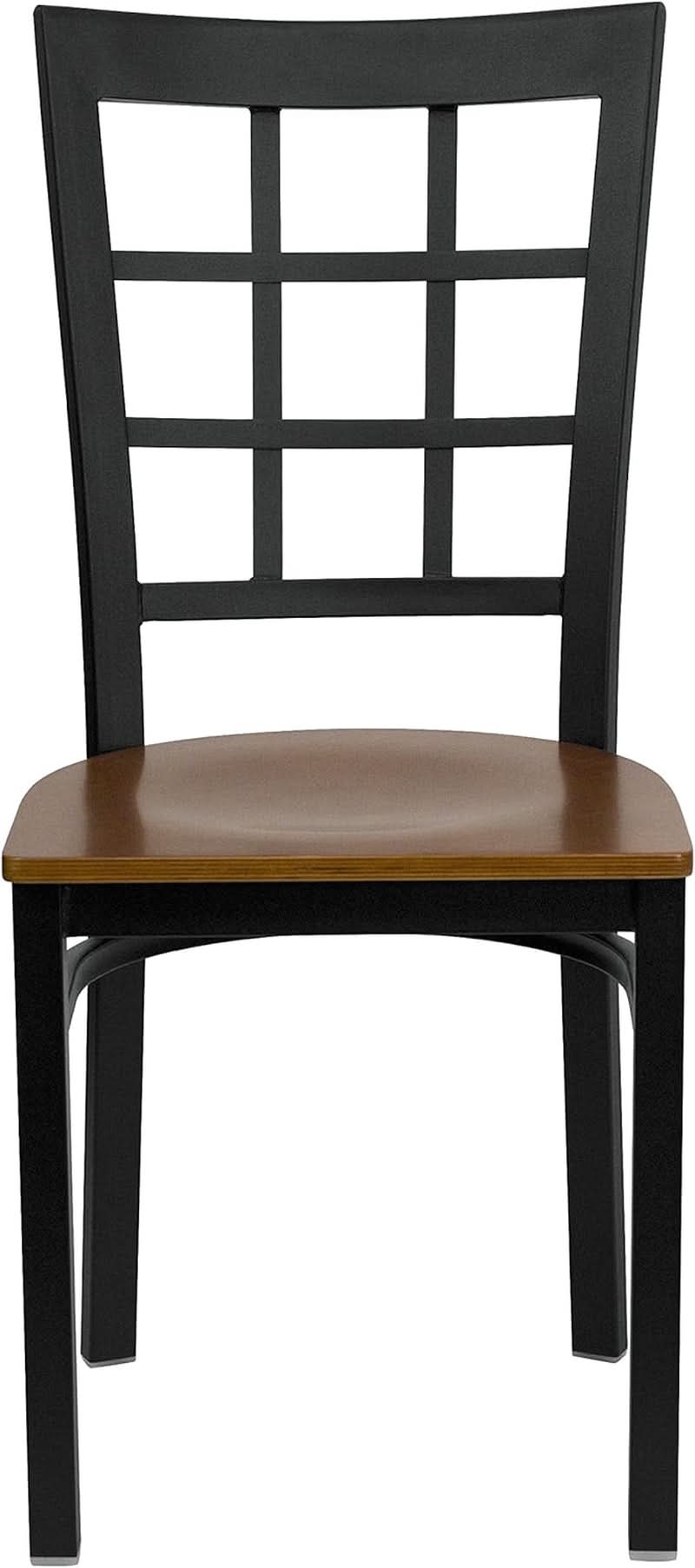 Hercules Series Black Window Back Metal Restaurant Chair With Cherry Wood Seat