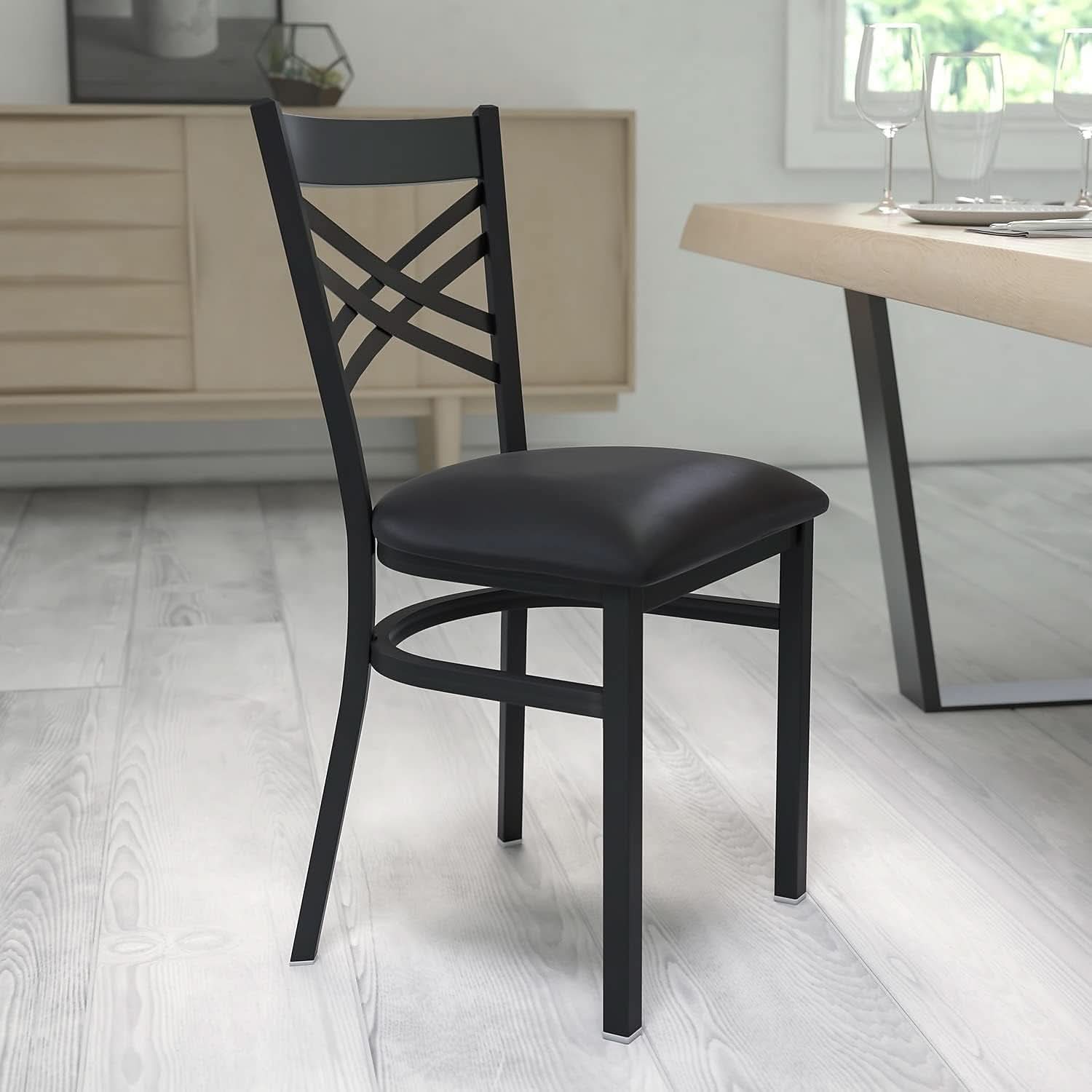 Hercules Series X Back Metal Armless Dining Chairs Black