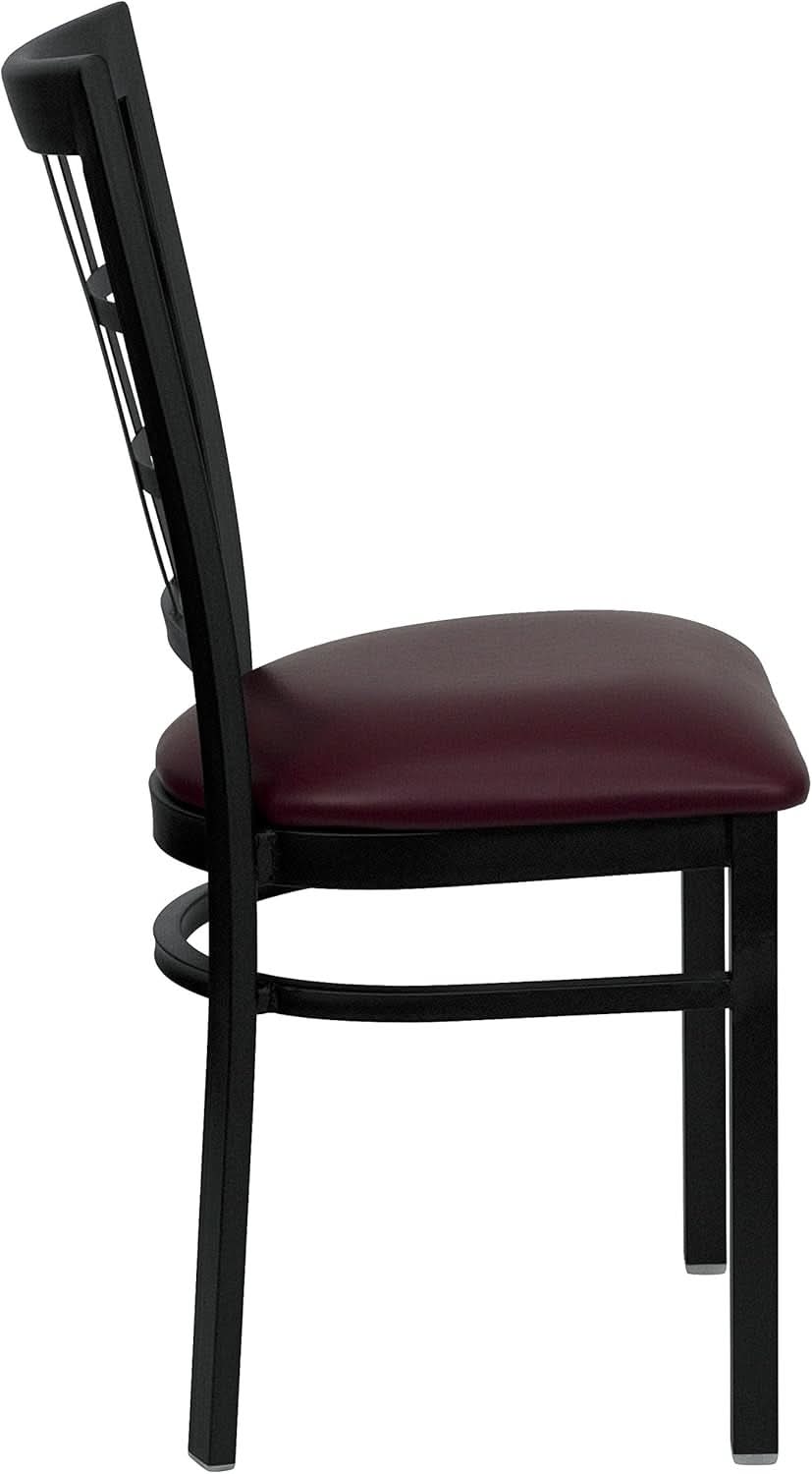 Hercules Window Back Metal Dining Chair Burgundy Vinyl Seat
