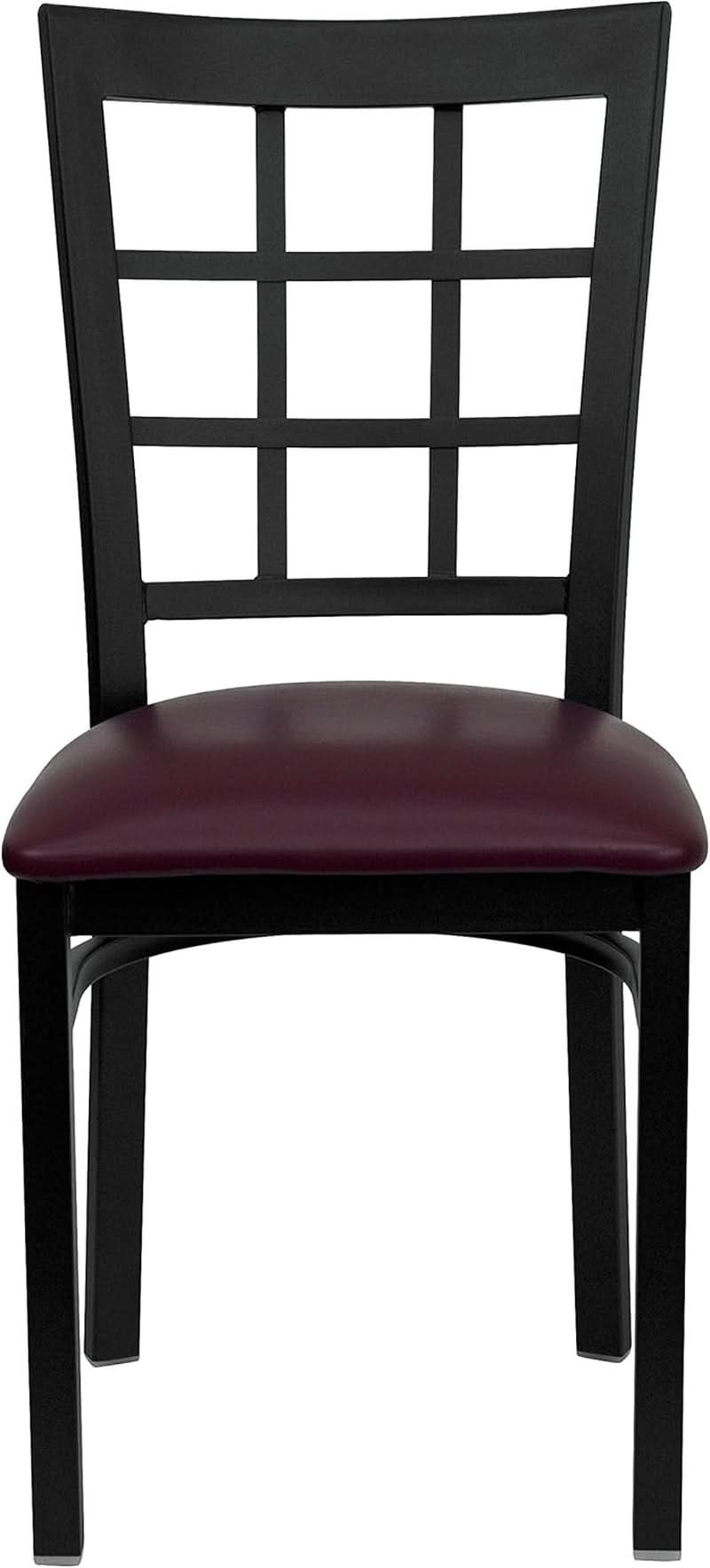 Hercules Window Back Metal Dining Chair Burgundy Vinyl Seat