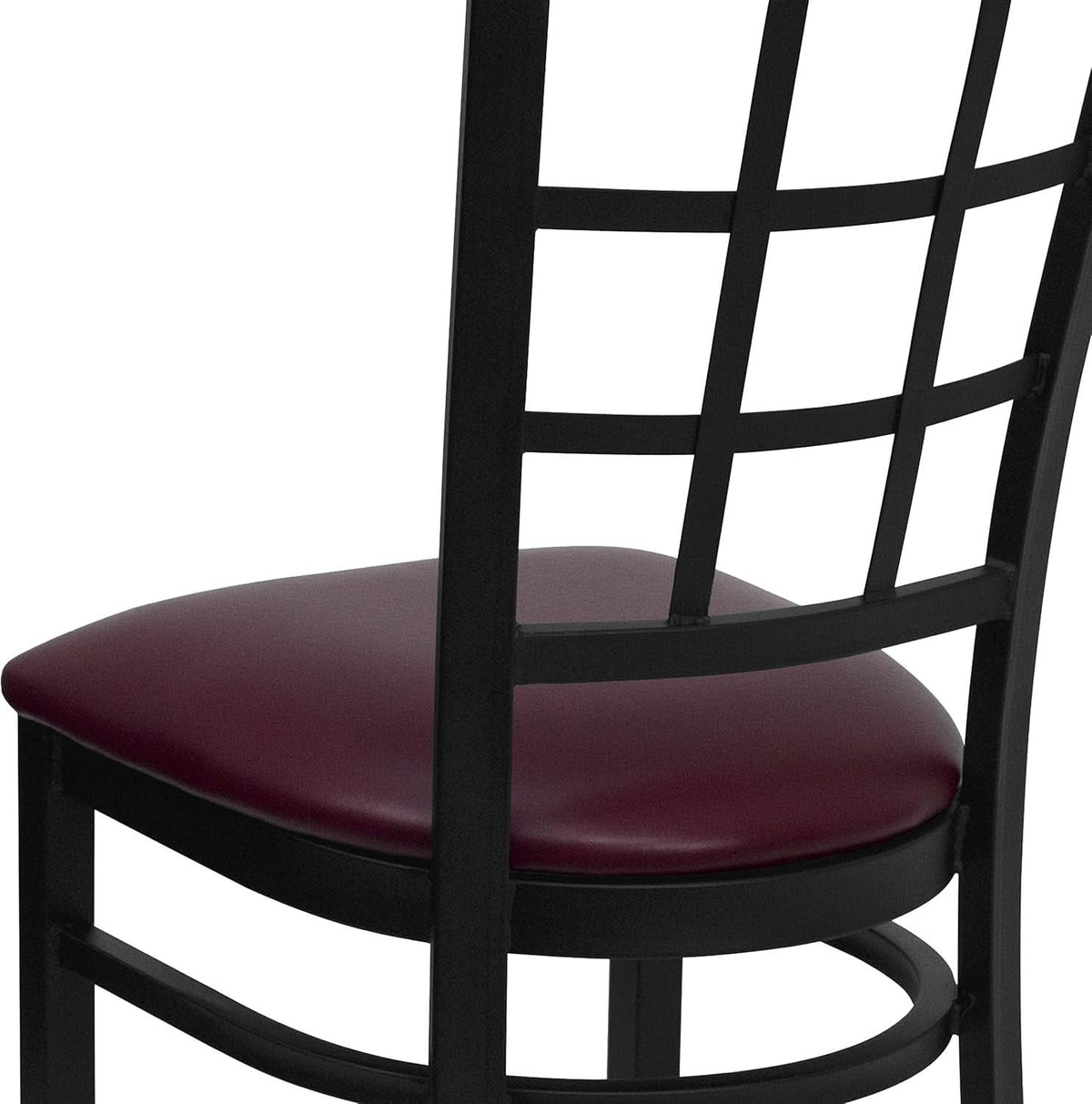 Hercules Window Back Metal Dining Chair Burgundy Vinyl Seat