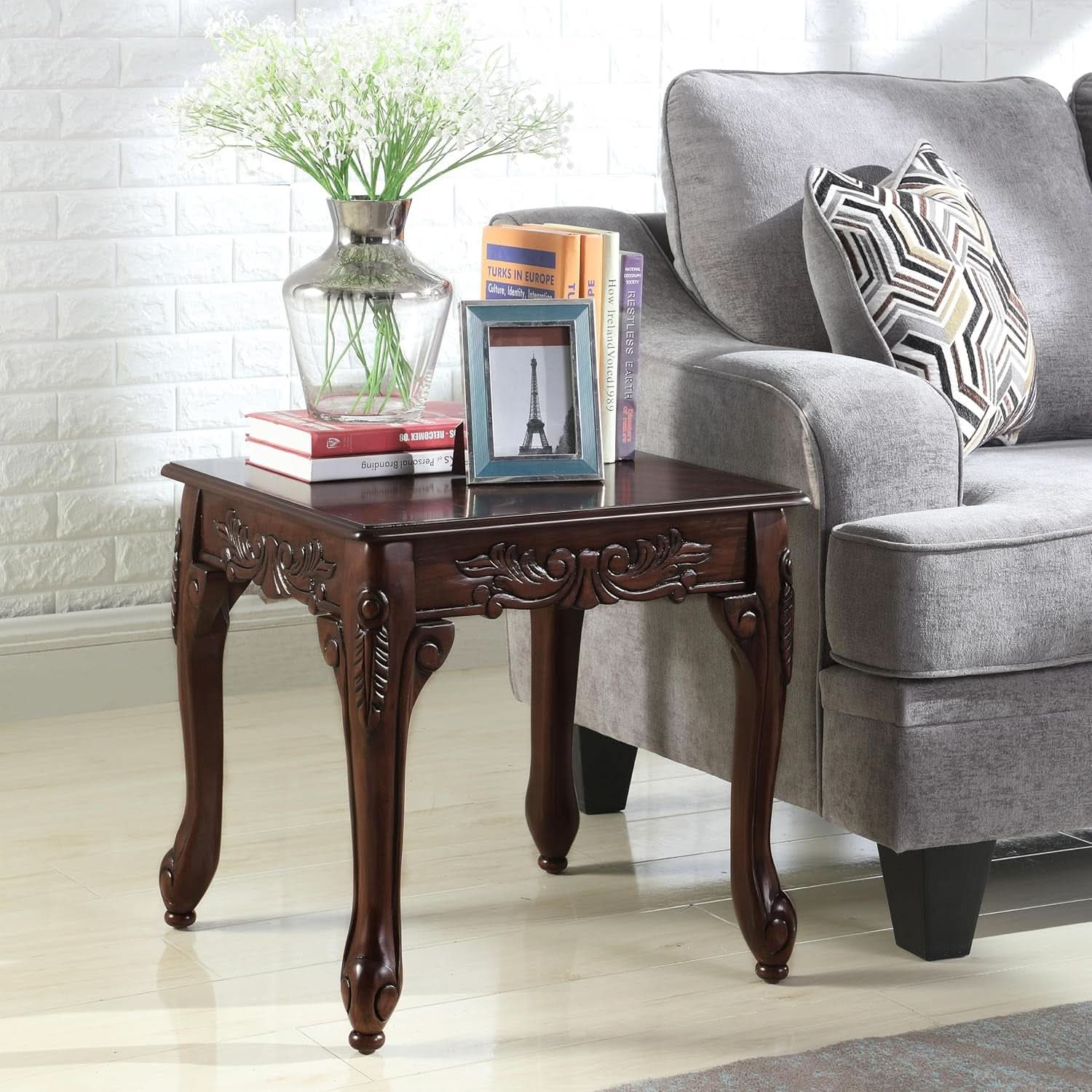 Hernen Carved Wood Frame 5Piece Living Room Set Beige Wheat