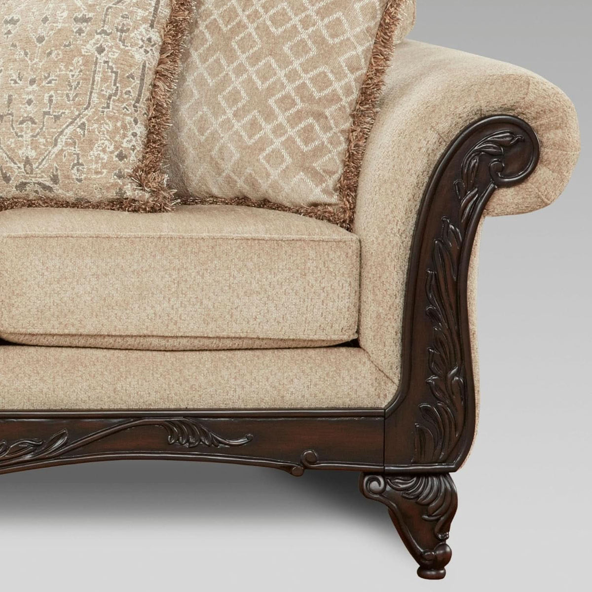 Hernen Carved Wood Frame 5Piece Living Room Set Beige Wheat