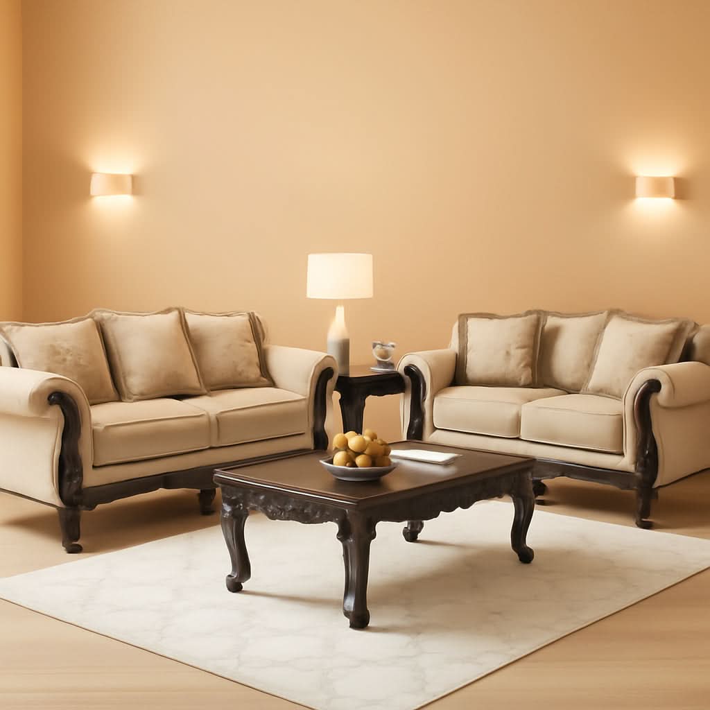 Hernen Carved Wood Frame 5Piece Living Room Set Beige Wheat