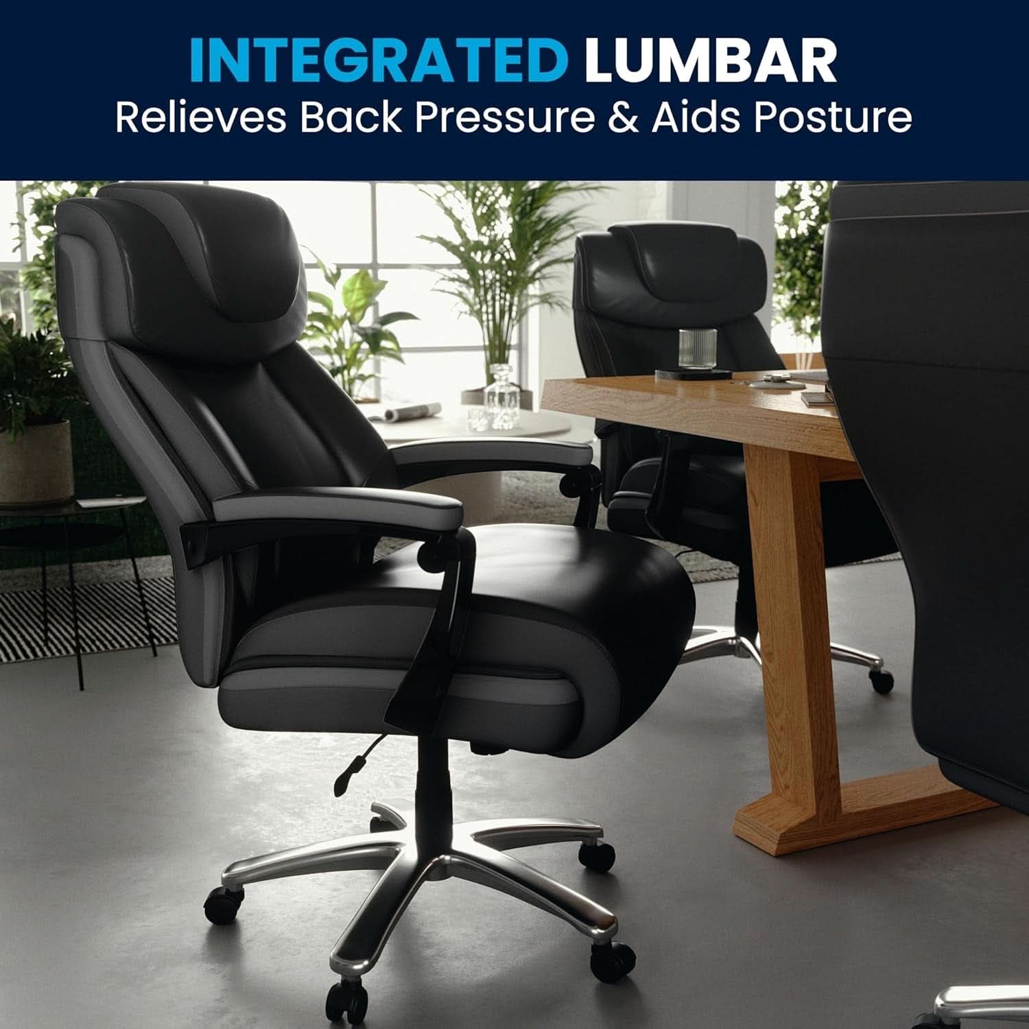 High-Back Headrest Ergonomic Office Chair Black LeatherSoft
