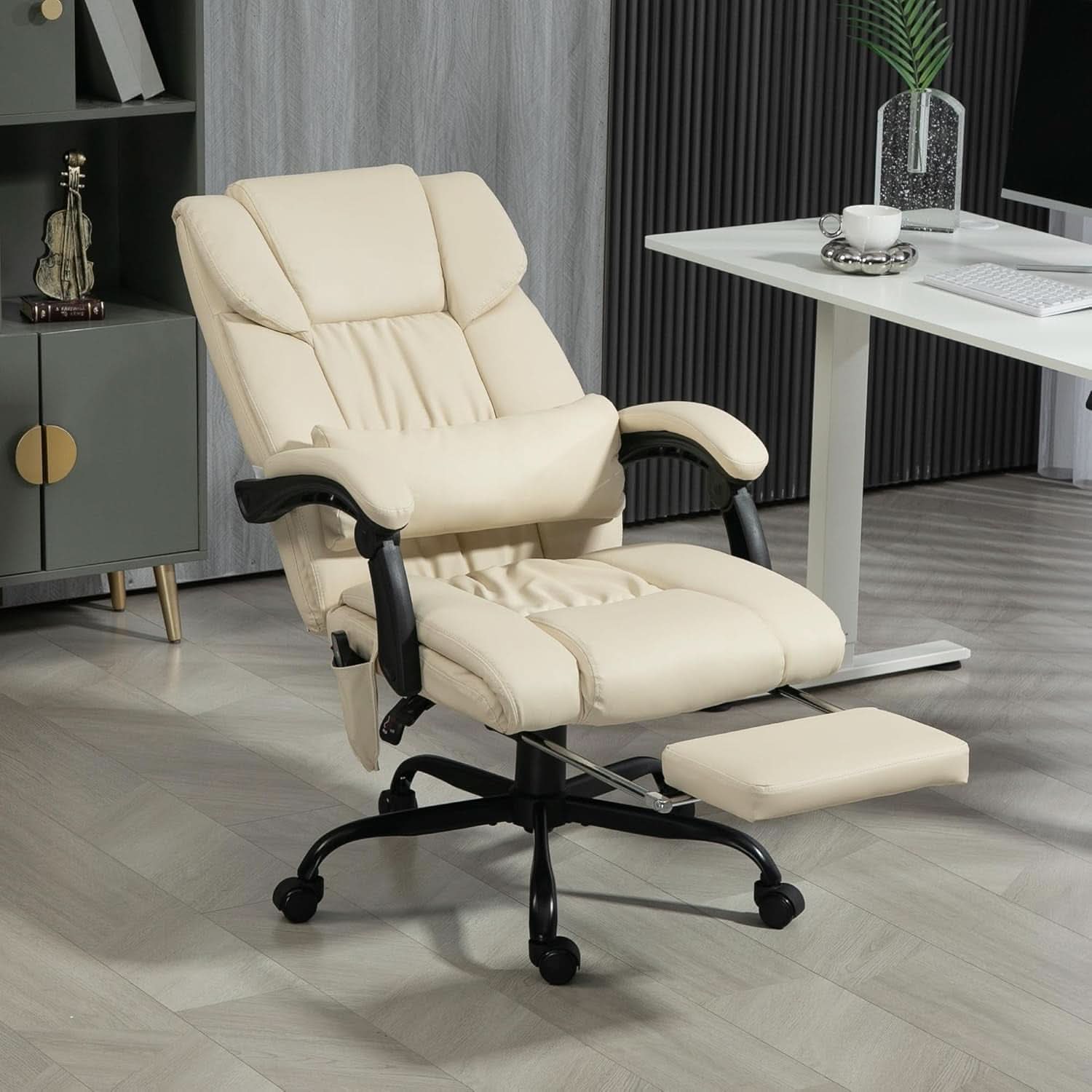 High Back Massage Chair With 6 Point Vibration Beige