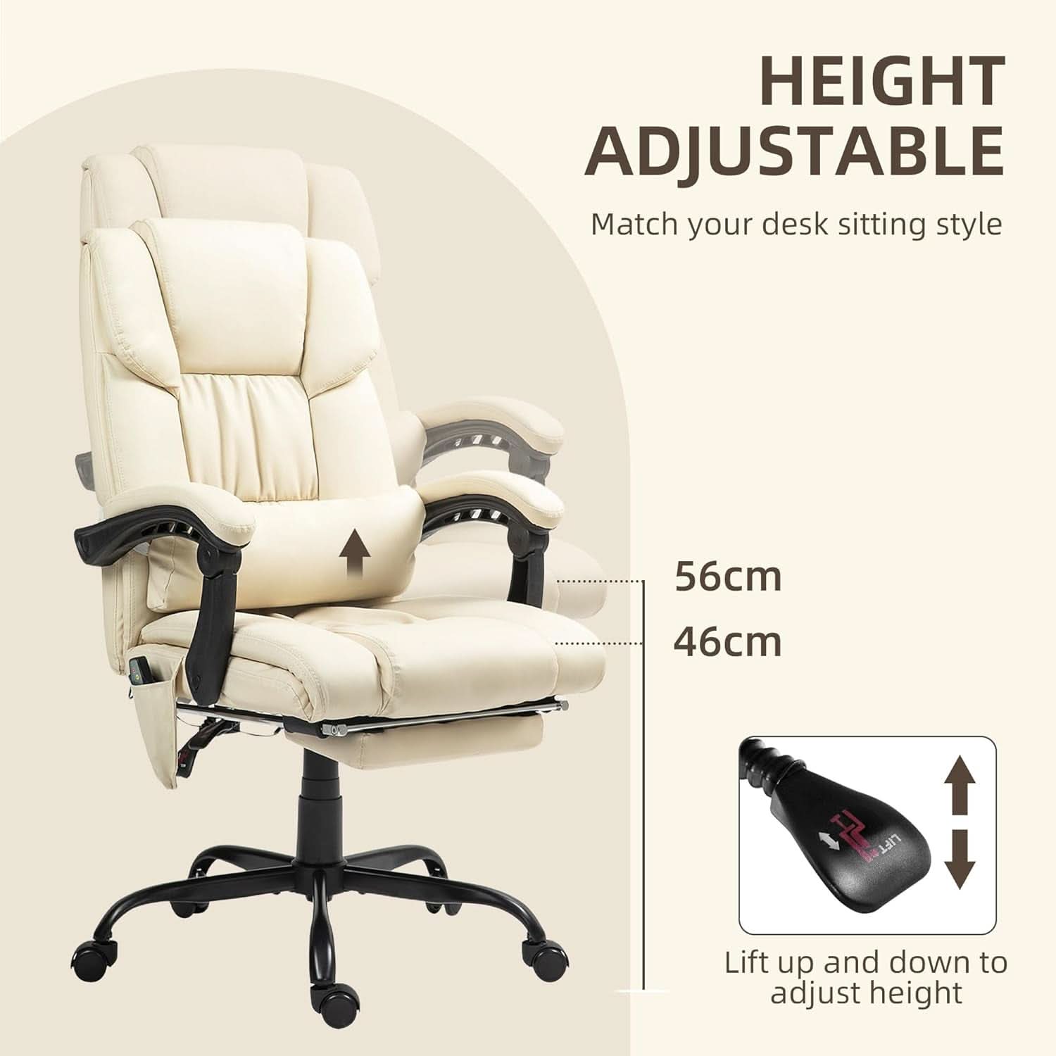 High Back Massage Chair With 6 Point Vibration Beige