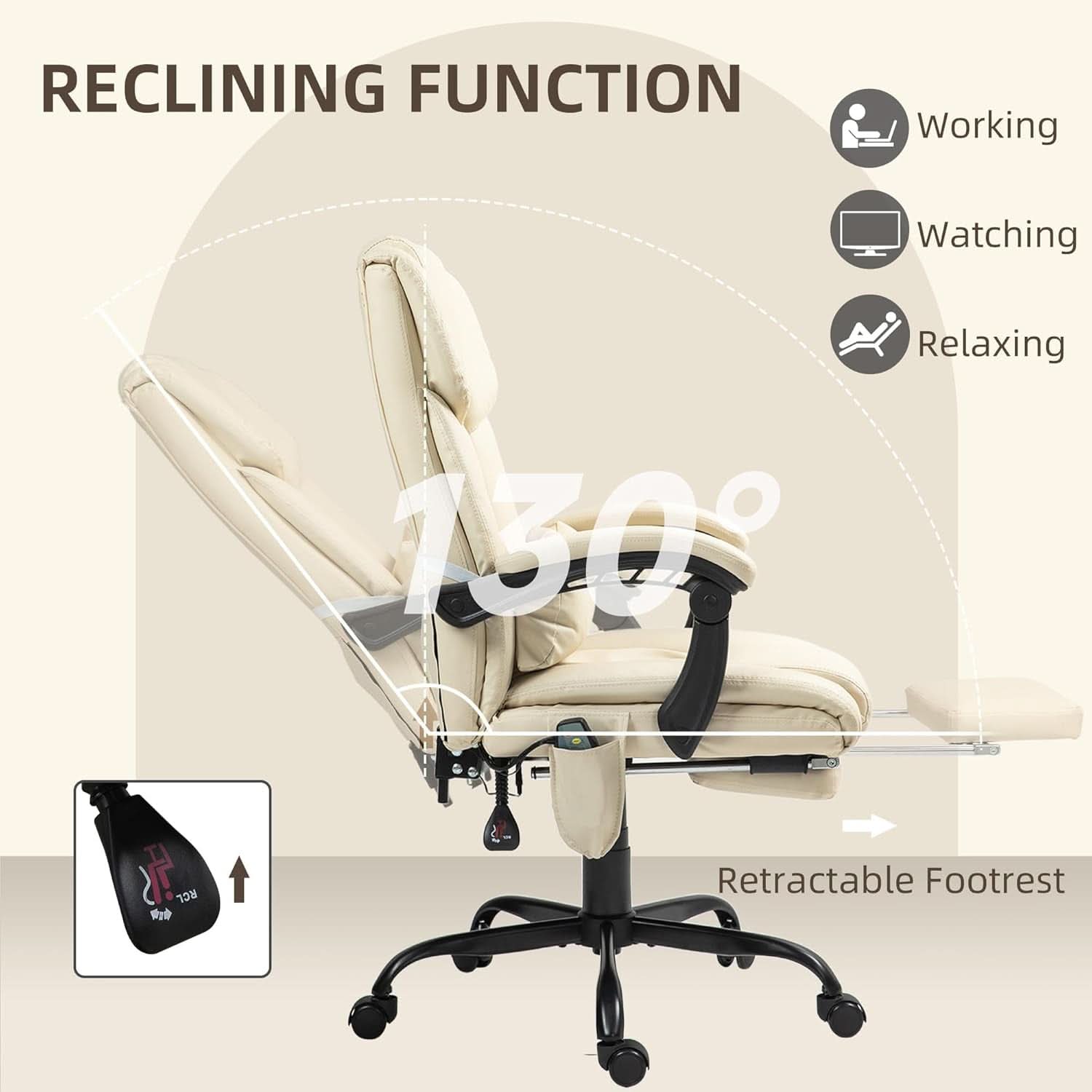 High Back Massage Chair With 6 Point Vibration Beige
