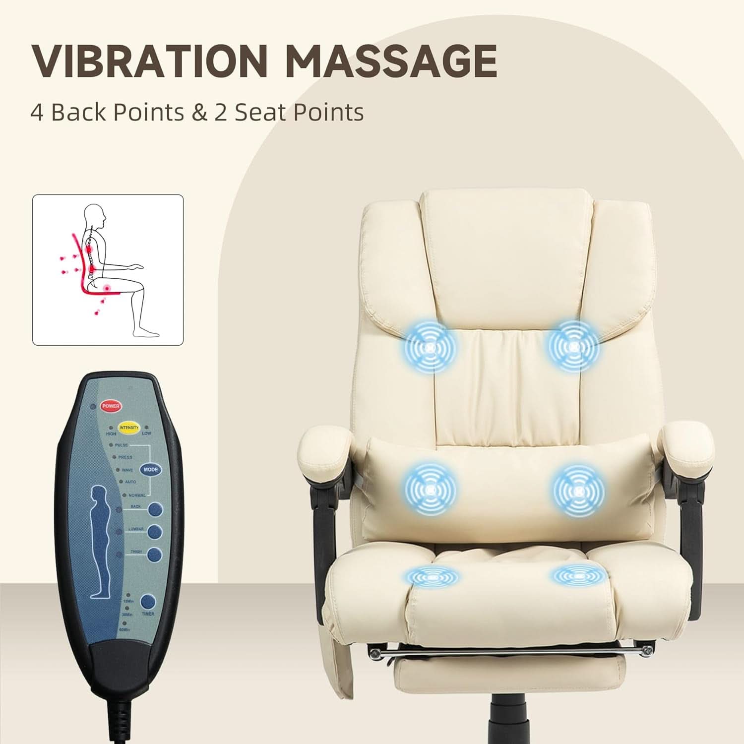 High Back Massage Chair With 6 Point Vibration Beige