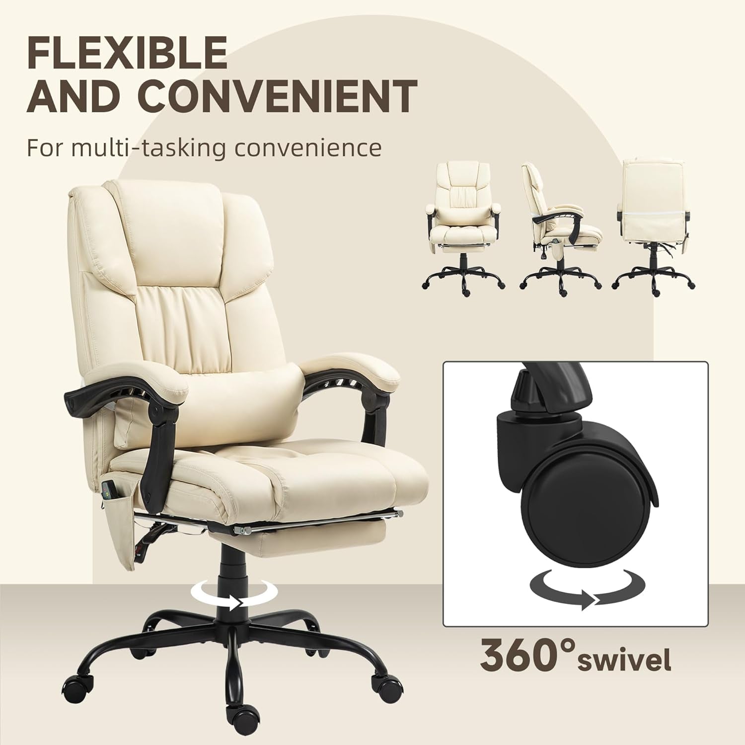 High Back Massage Chair With 6 Point Vibration Beige