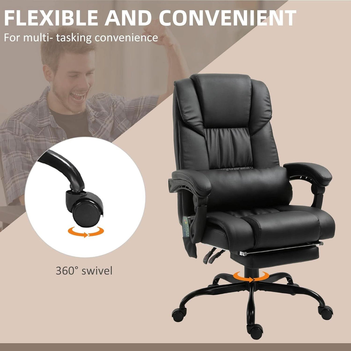 High Back Massage Office Chair With 6 Vibration Points And Footrest Black