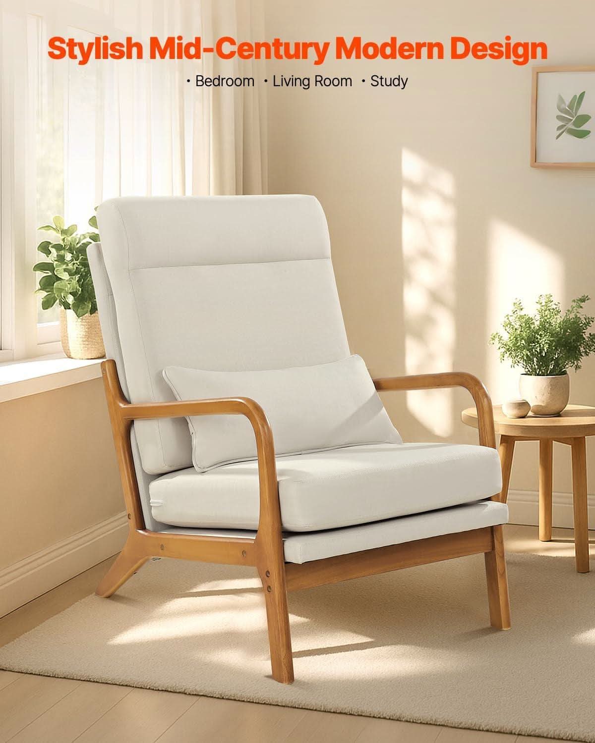 High Back Mid Century Linen Accent Chair For Living Room