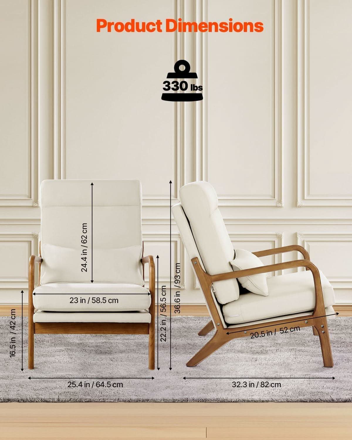 High Back Mid Century Linen Accent Chair For Living Room
