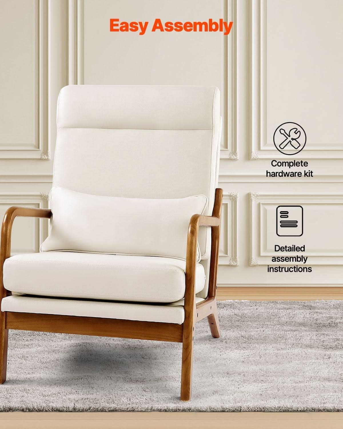 High Back Mid Century Linen Accent Chair For Living Room