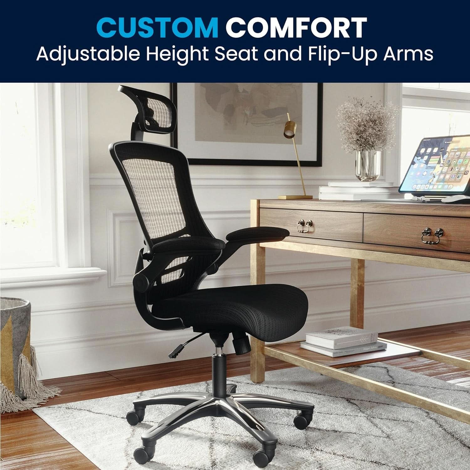 High Back Swivel Office Chair With Lumbar Support Black