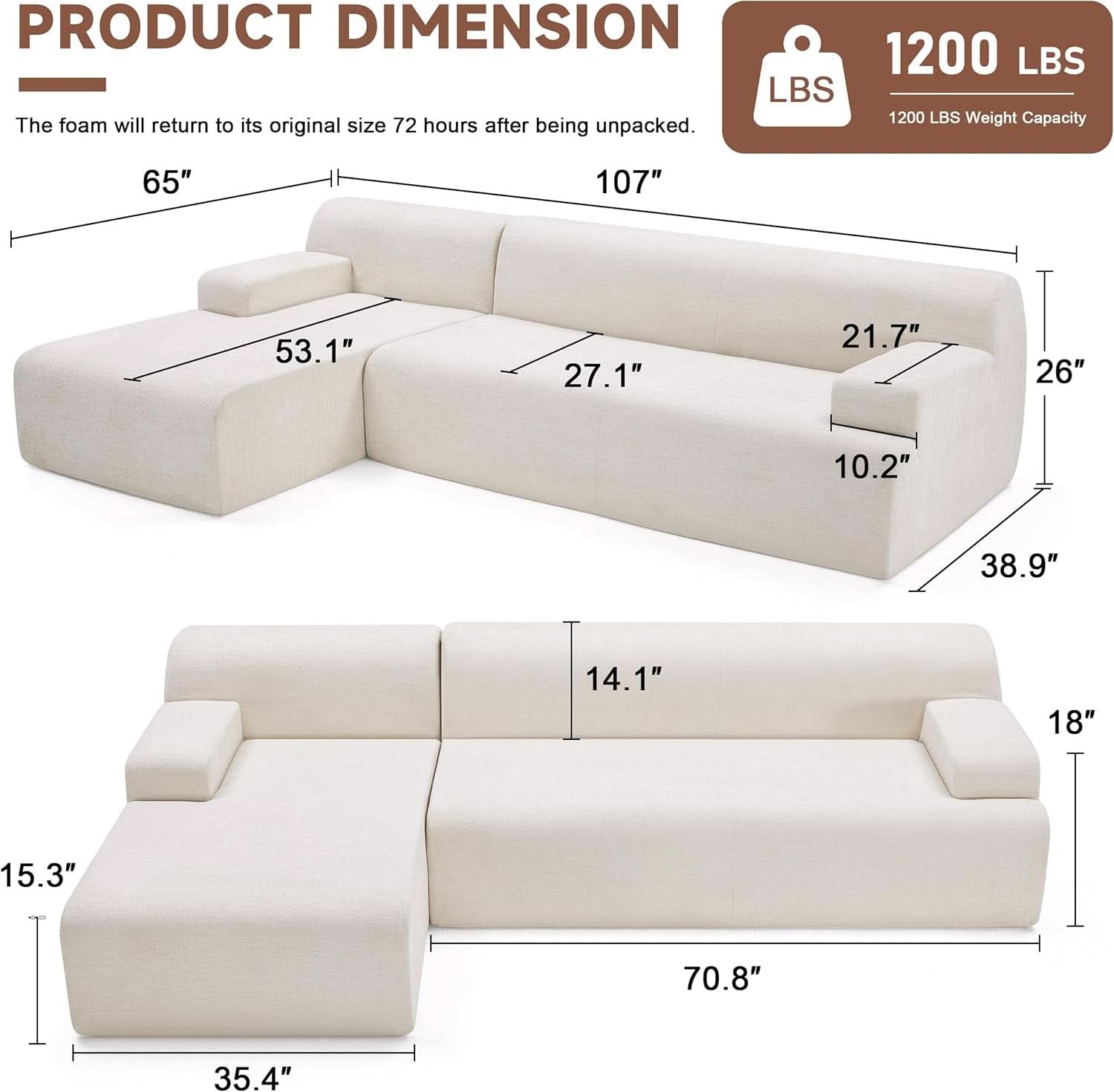 High Density Foam Modular Sectional Sofa for Living Room