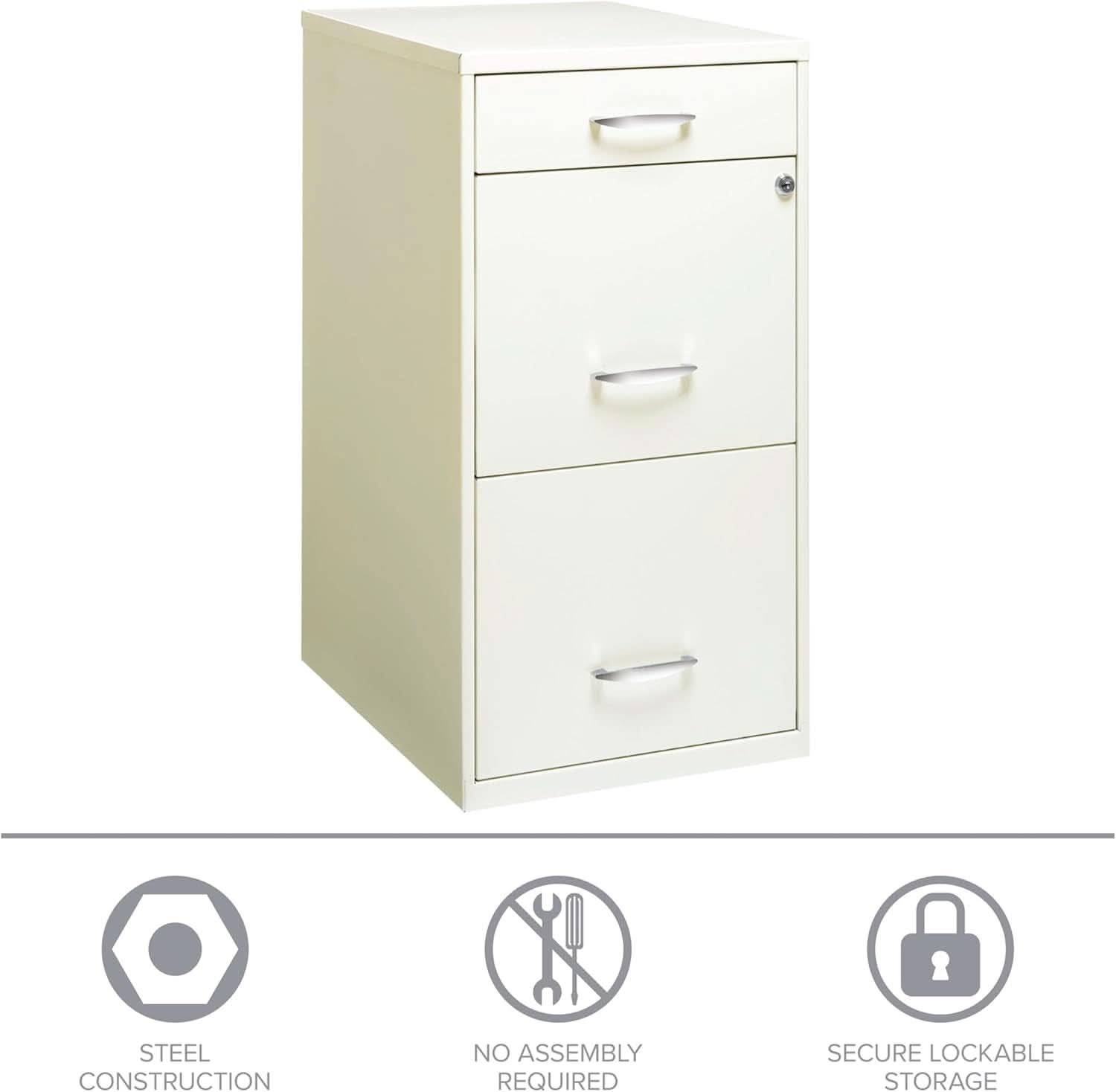 Hirsh 18 Inch Deep 3 Drawer Metal File Cabinet Pearl White