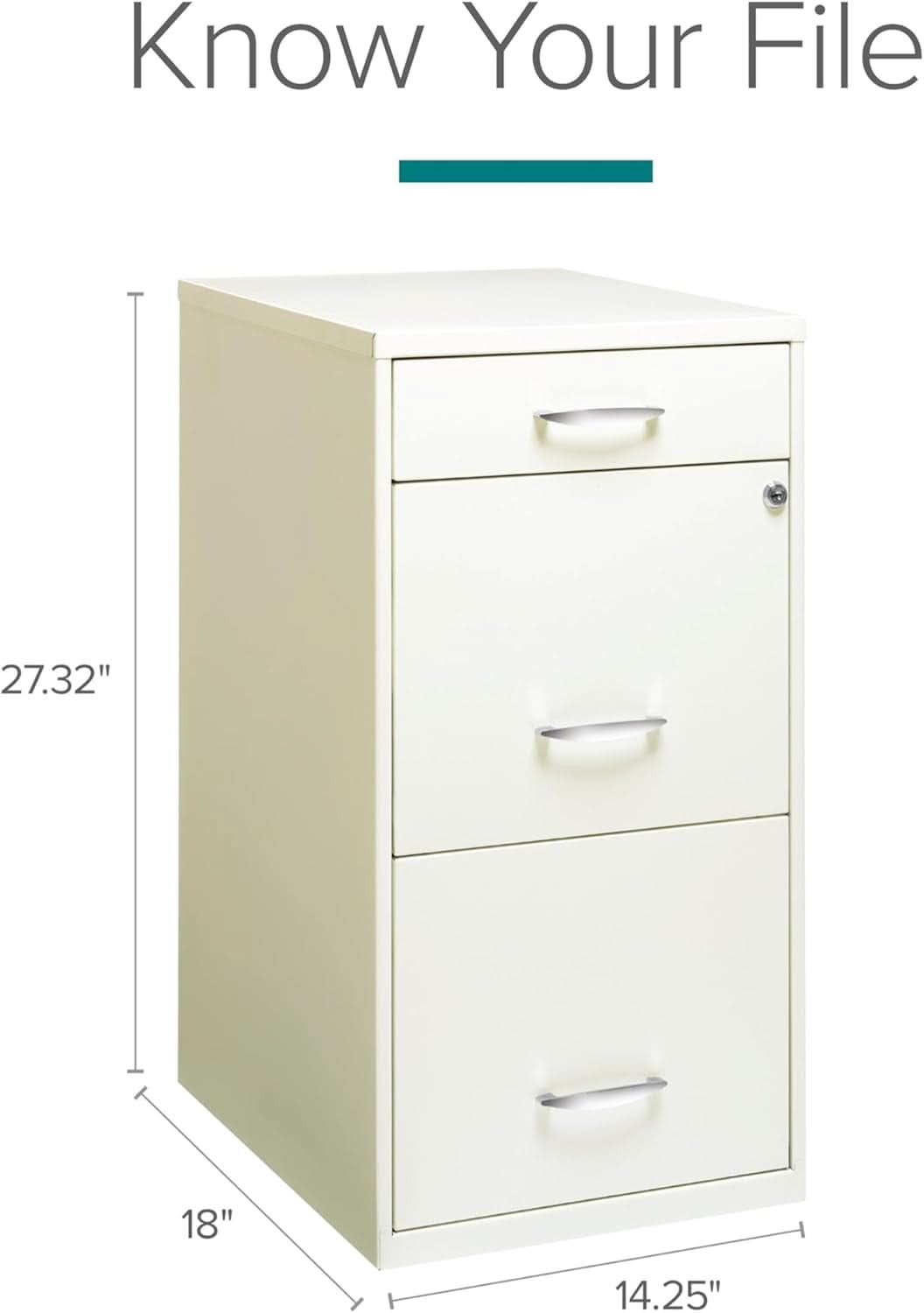 Hirsh 18 Inch Deep 3 Drawer Metal File Cabinet Pearl White
