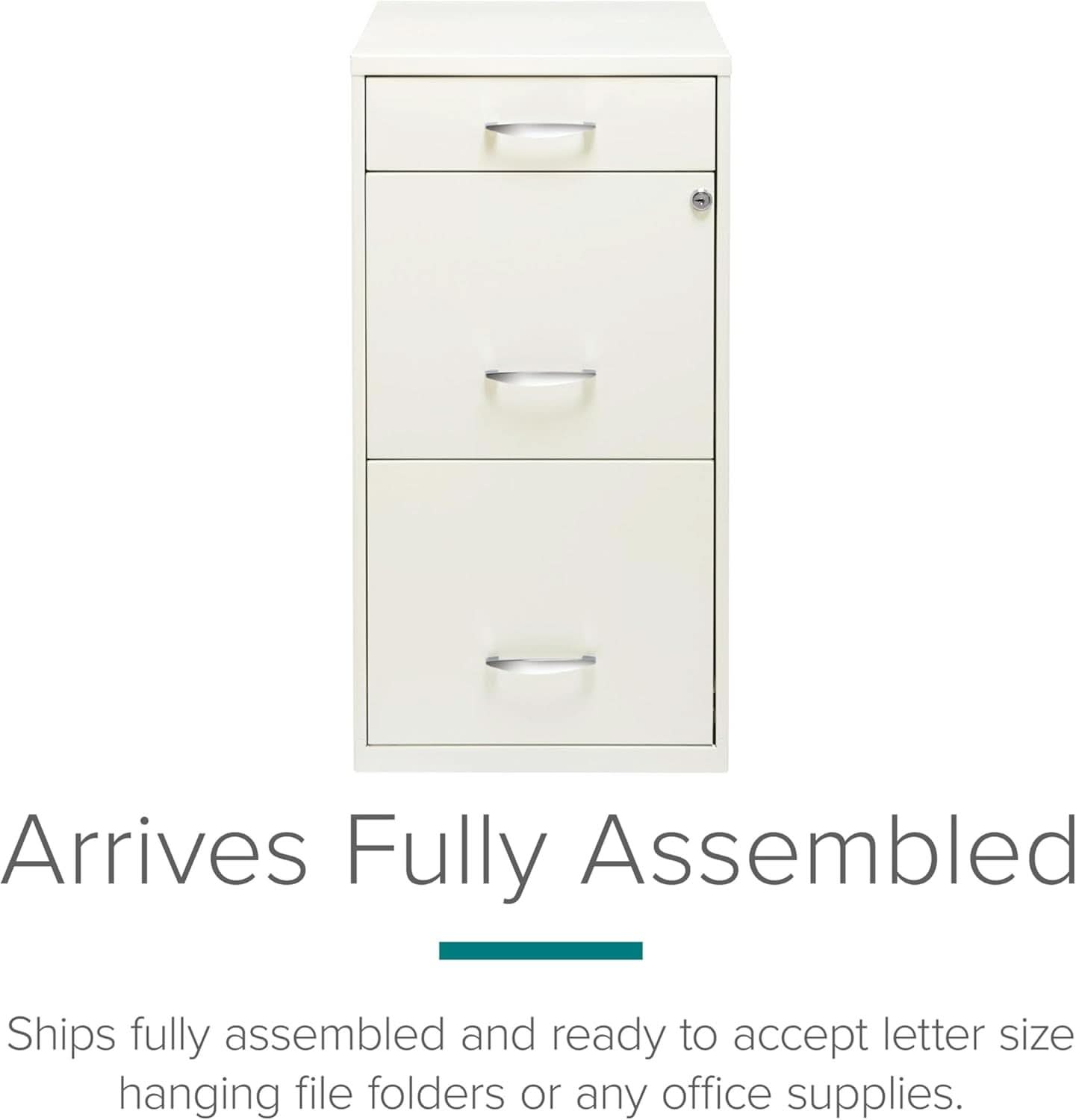 Hirsh 18 Inch Deep 3 Drawer Metal File Cabinet Pearl White