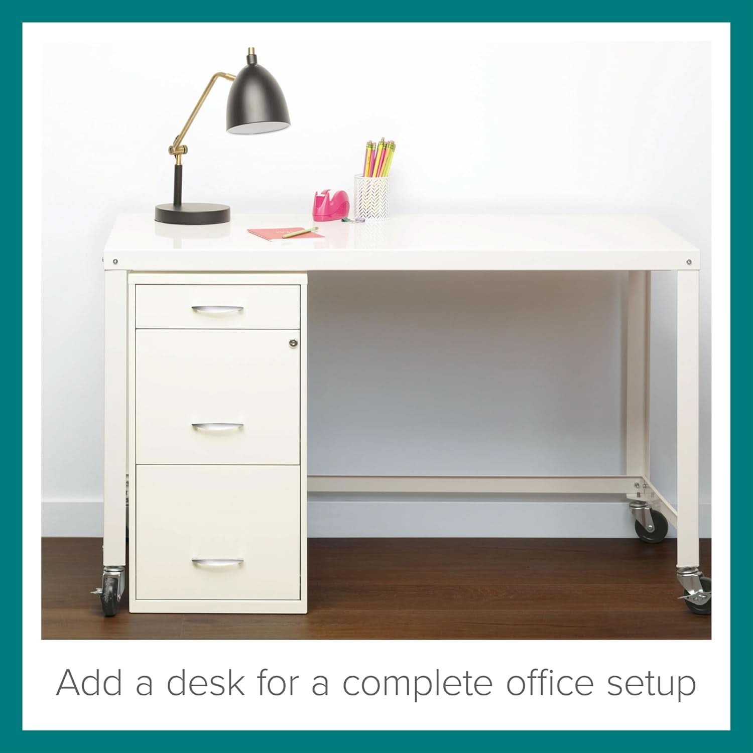 Hirsh 18 Inch Deep 3 Drawer Metal File Cabinet Pearl White
