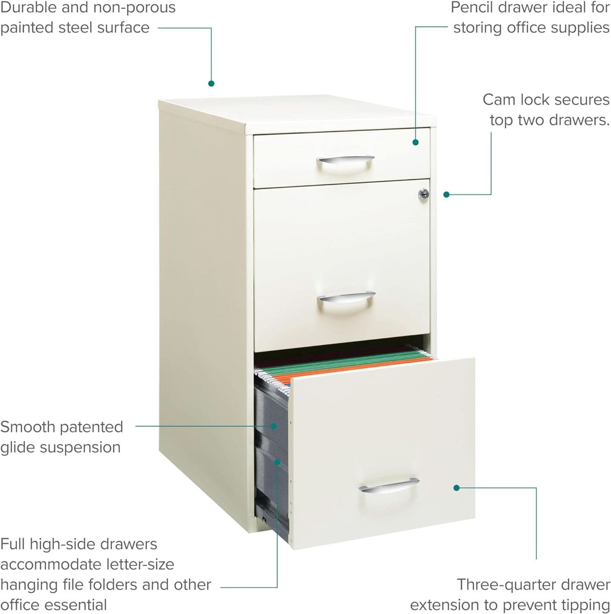 Hirsh 18 Inch Deep 3 Drawer Metal File Cabinet Pearl White