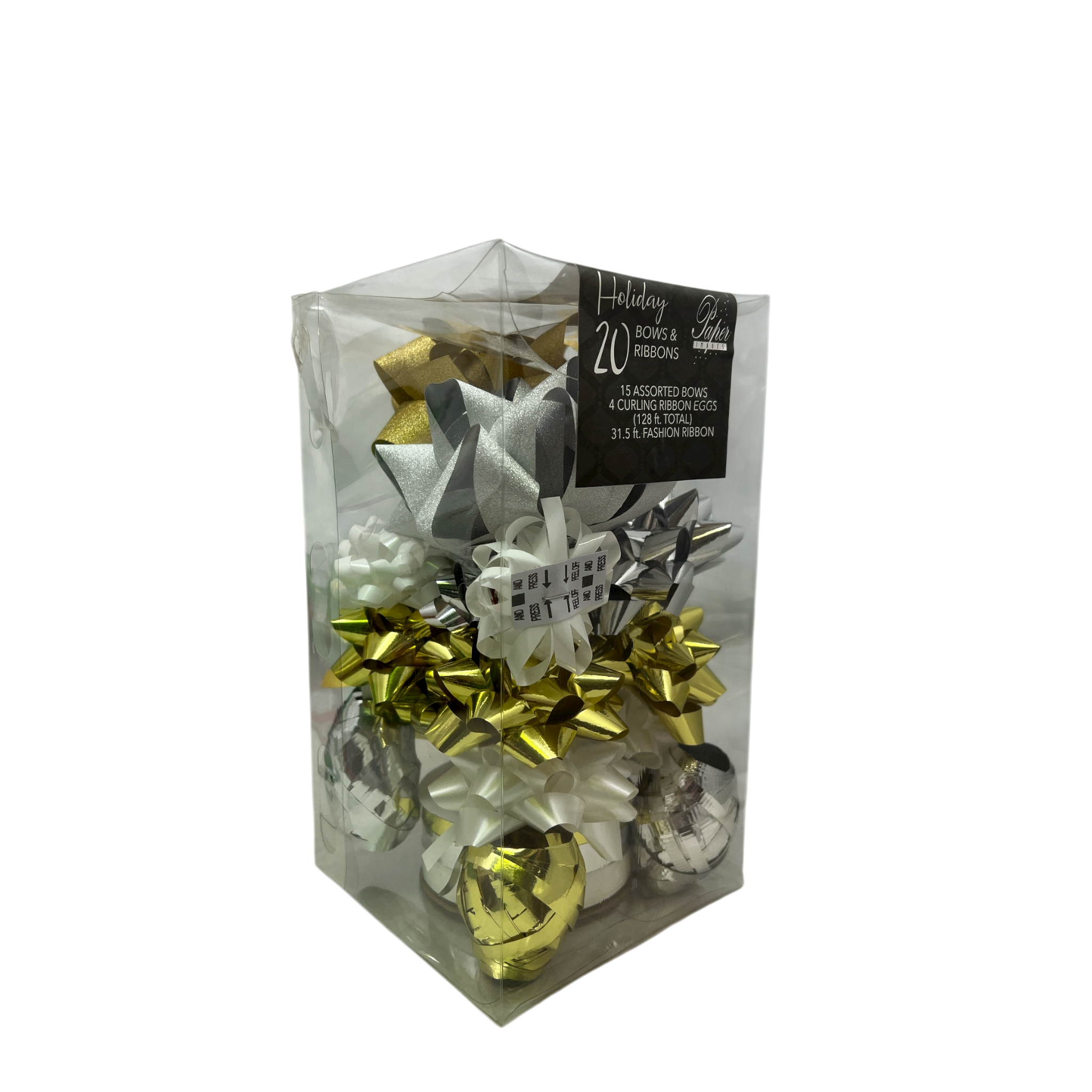 Holiday Ribbon And Bow Kit - Silver/Gold/White