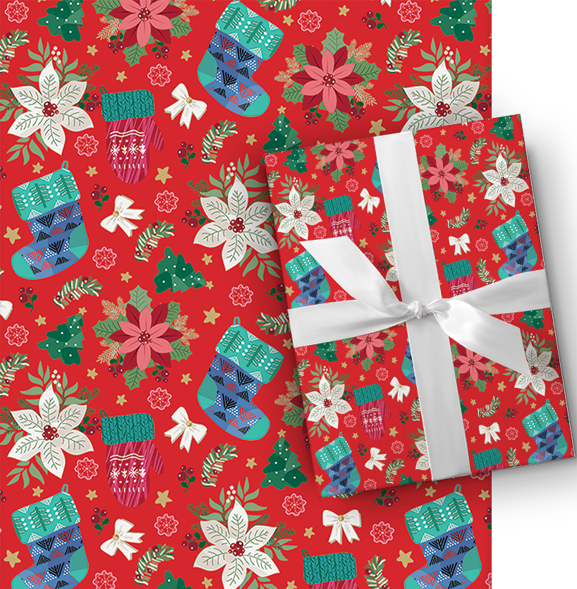 Holiday Whimsical Roll Wrap - 30" x 168" - Christmas Icons