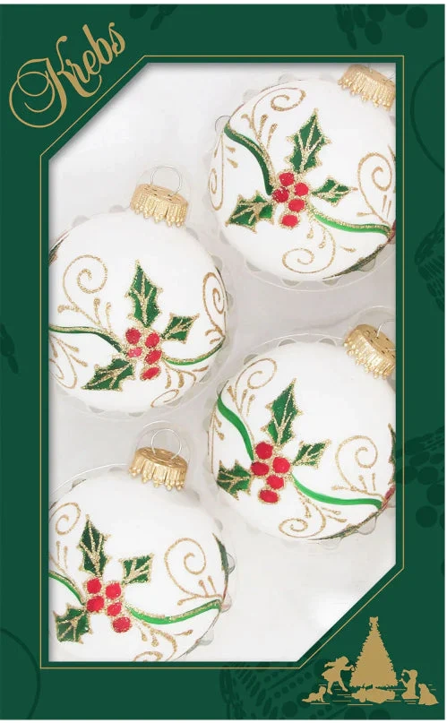 Holly And Berries 4 Pack - Silver - Balls