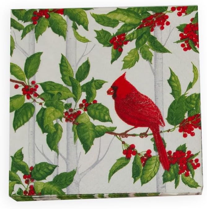 Holly And Songbirds White And Silver Cocktail Napkins