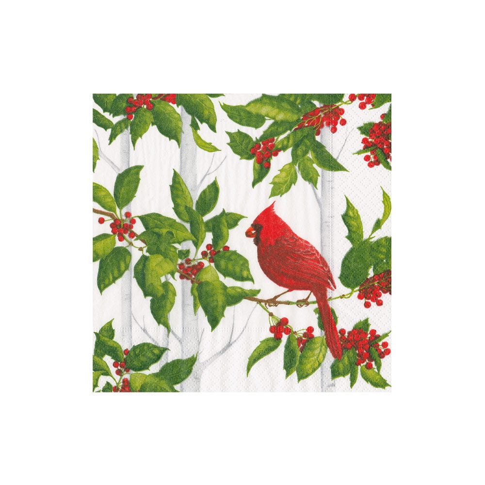 Holly And Songbirds White And Silver Cocktail Napkins