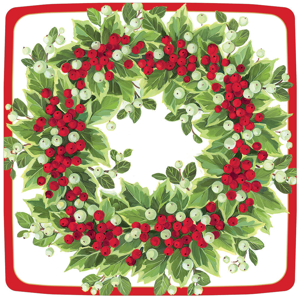 Holly and Berry Wreath Paper Dinner Plates