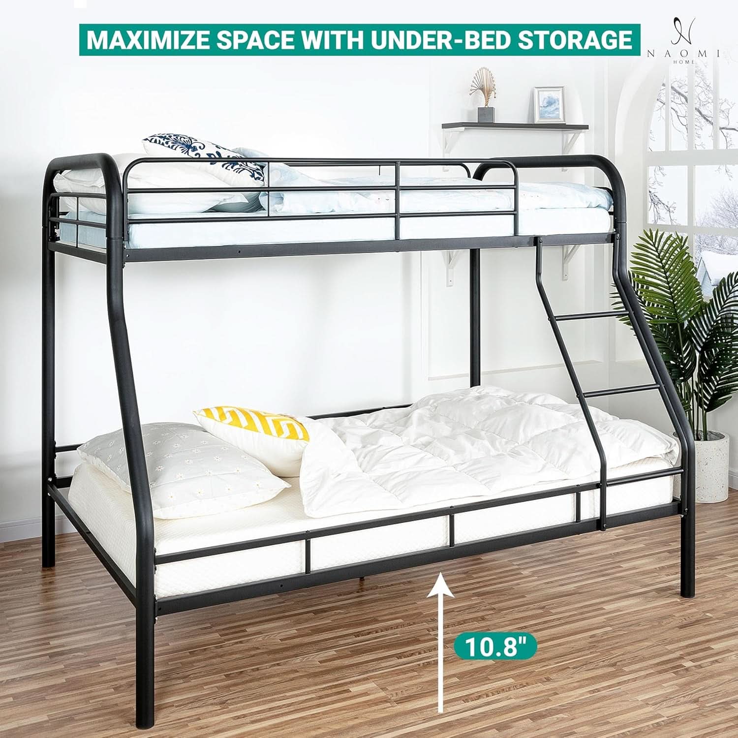 Hollywood Twin Over Full Metal Bunk Bed With Guardrails